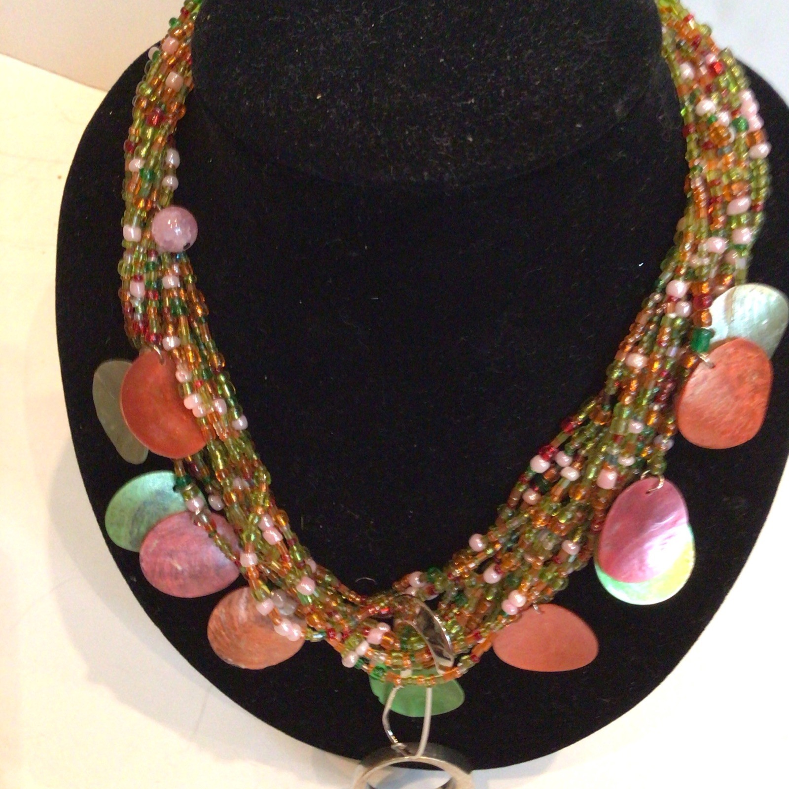 SPECIAL SEBBAG VON MUSULIN NECKLACE STERLING FLOWER W/GORGEOUS GLASS BEADS 20”