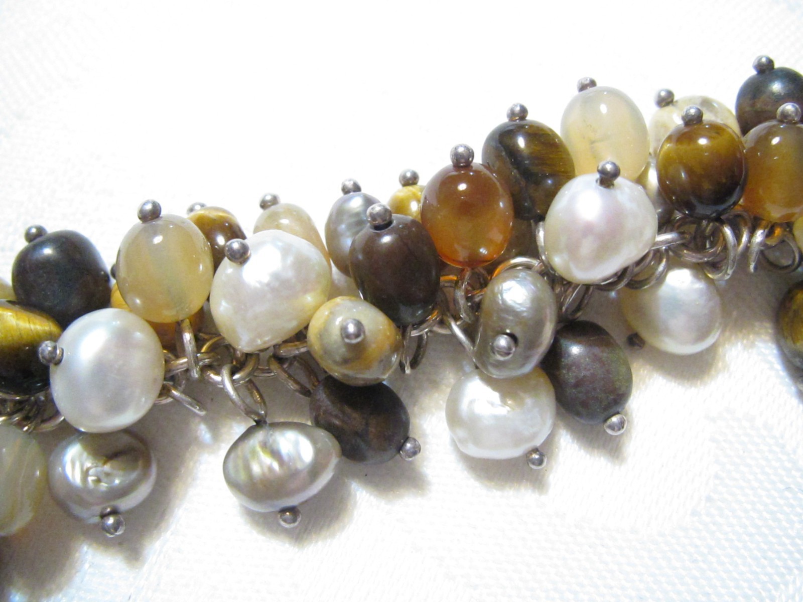 VINTAGE WHITNEY KELLY STERLING SILVER GEMSTONES & PEARLS TOGGLE BRACELET-65 GR.