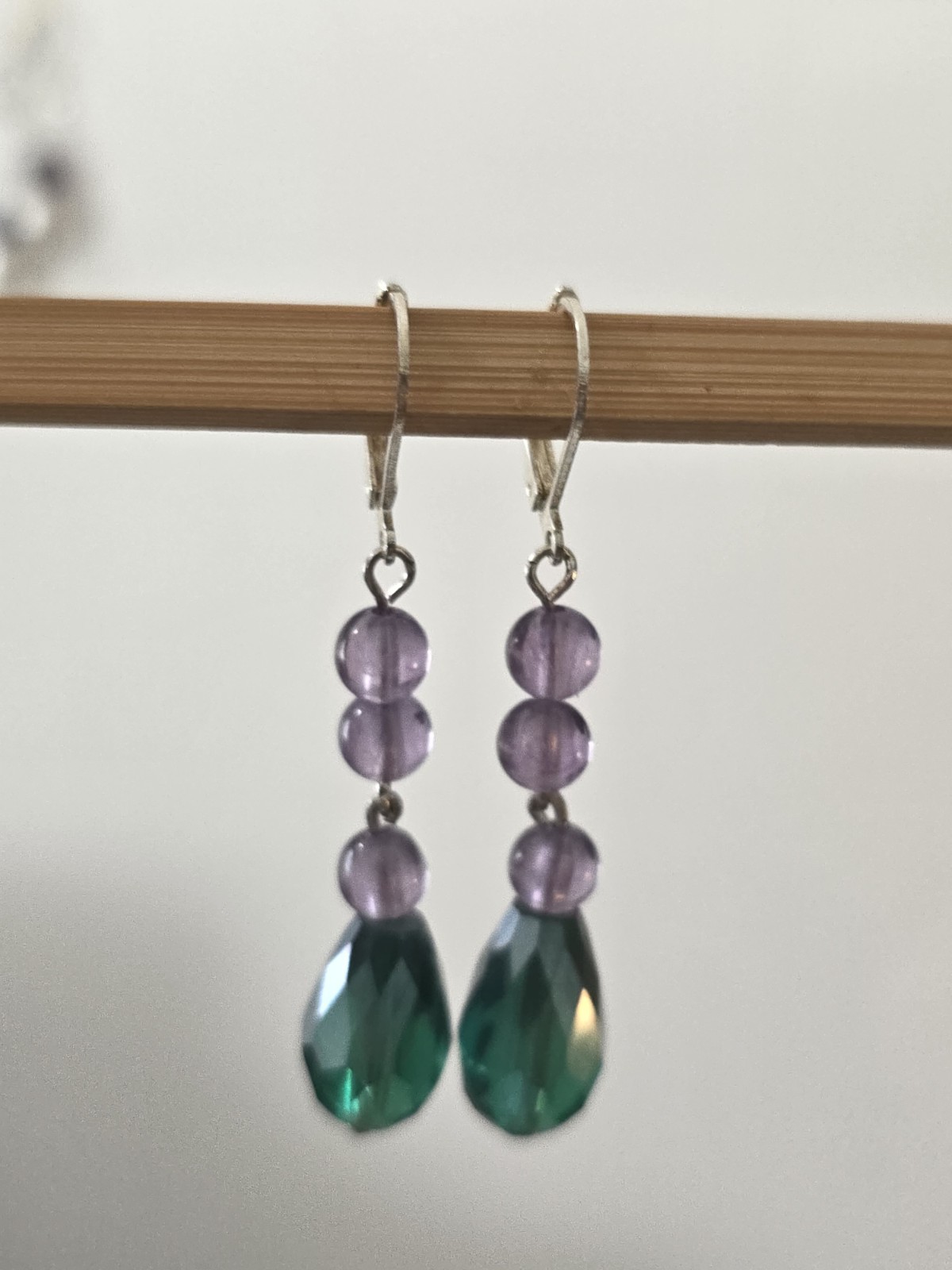 Vintage Lt. Purple and Teal Preciosa AB Drops Dangles Earrings Spl. leverbk