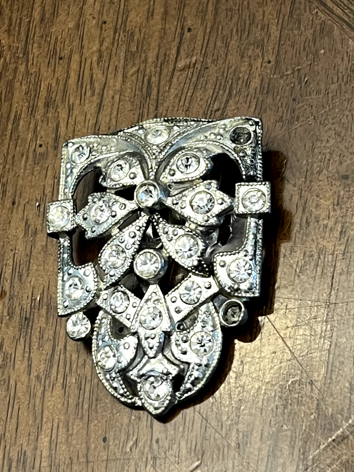 Vintage 1920’s/1930’s Rhinestone Brooch/Dress Clip Art Deco Silver Tone Nice!