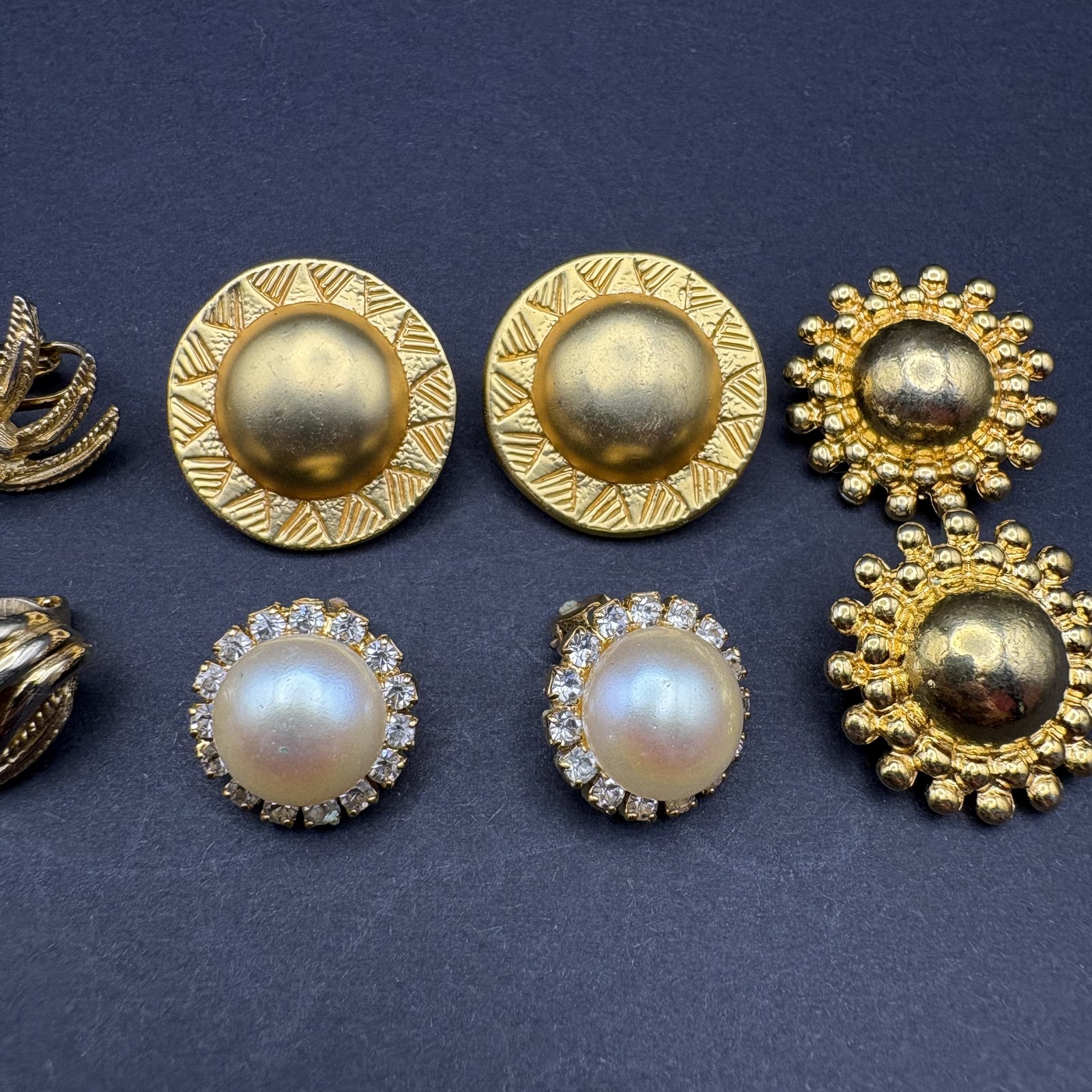 Lot of 4 Pairs Vintage Gold Tone Clip On Earrings Costume Jewelry Pearl