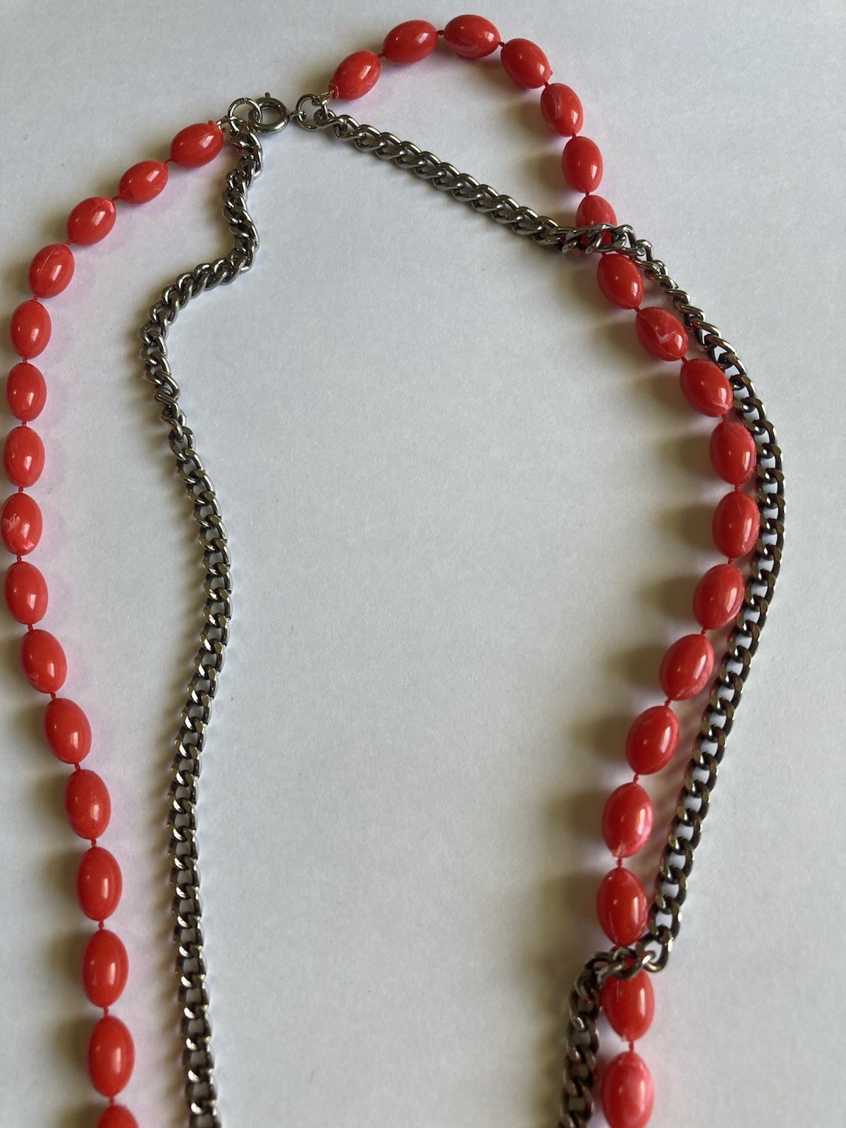 Vintage 1960s Brutalist Love Witch Necklace Deep Coral Lucite Gold Pendant