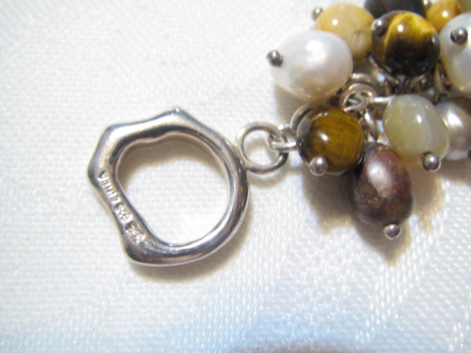 VINTAGE WHITNEY KELLY STERLING SILVER GEMSTONES & PEARLS TOGGLE BRACELET-65 GR.