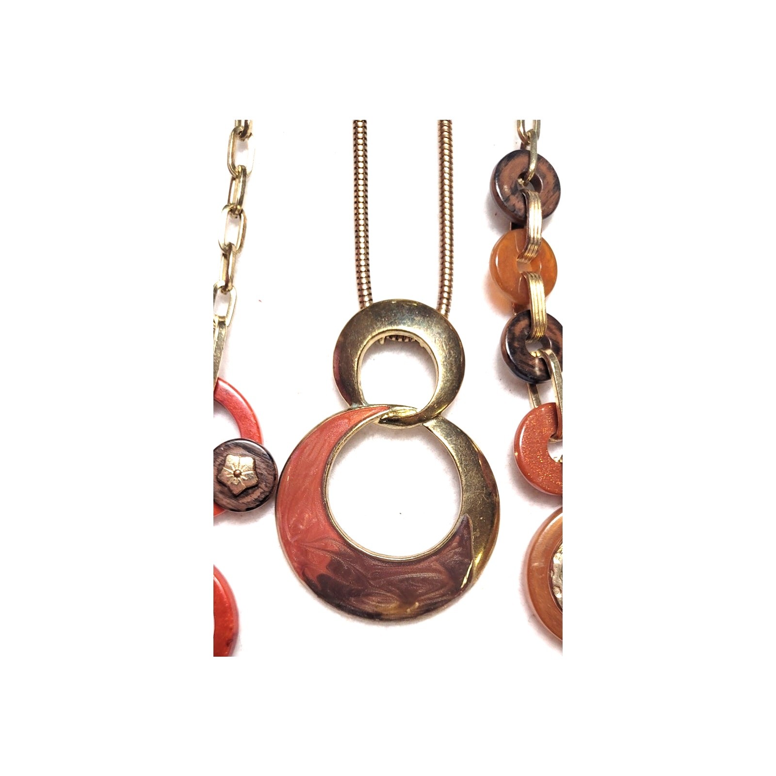 Vtg Boho Layered Necklace Lot Gold Tone Modernist Abstract Enamel Boho Y2K