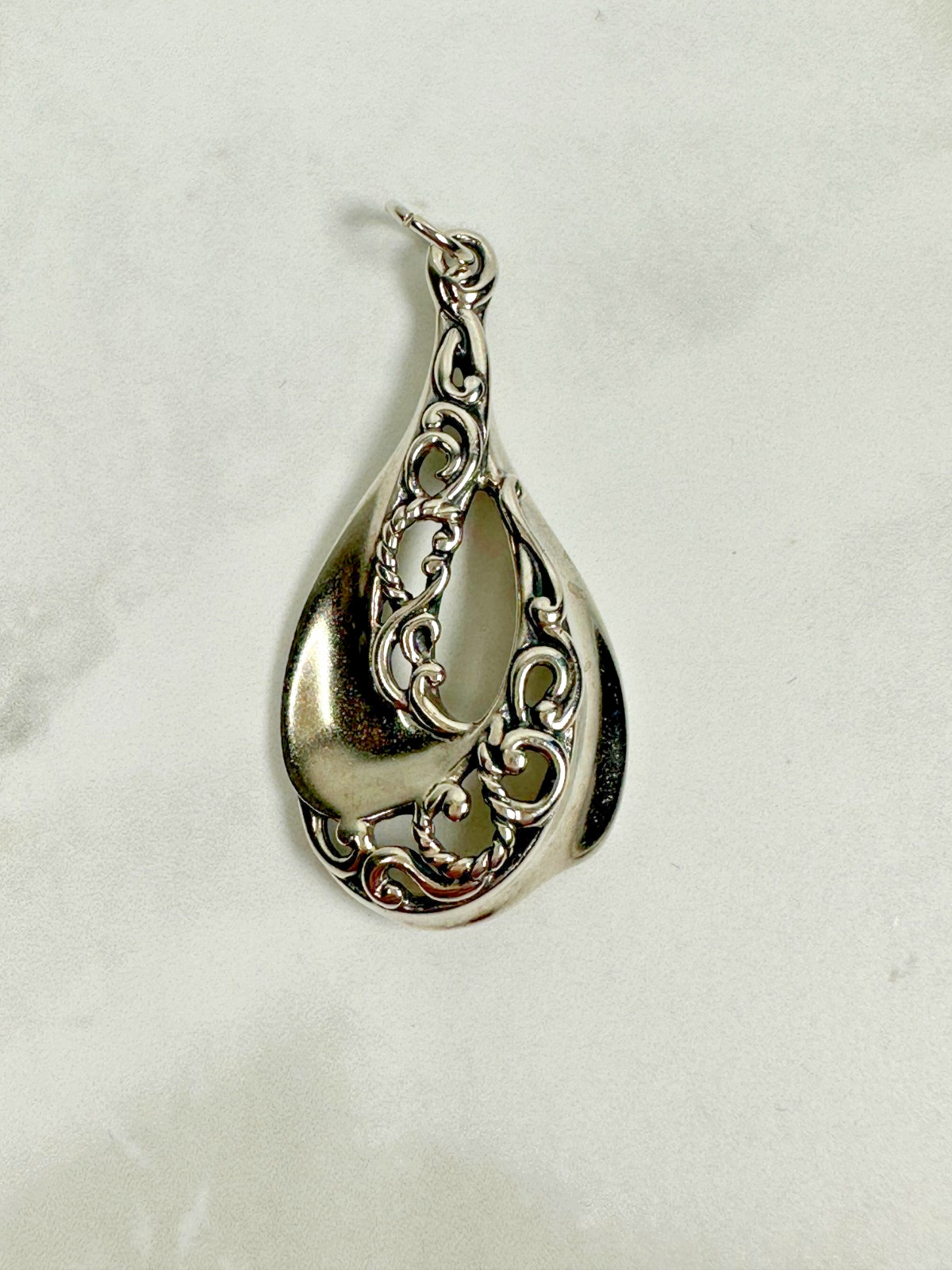 Carolyn Pollack Sterling Silver Scroll Work Teardrop Pendant – 925 – 1.25″ Long