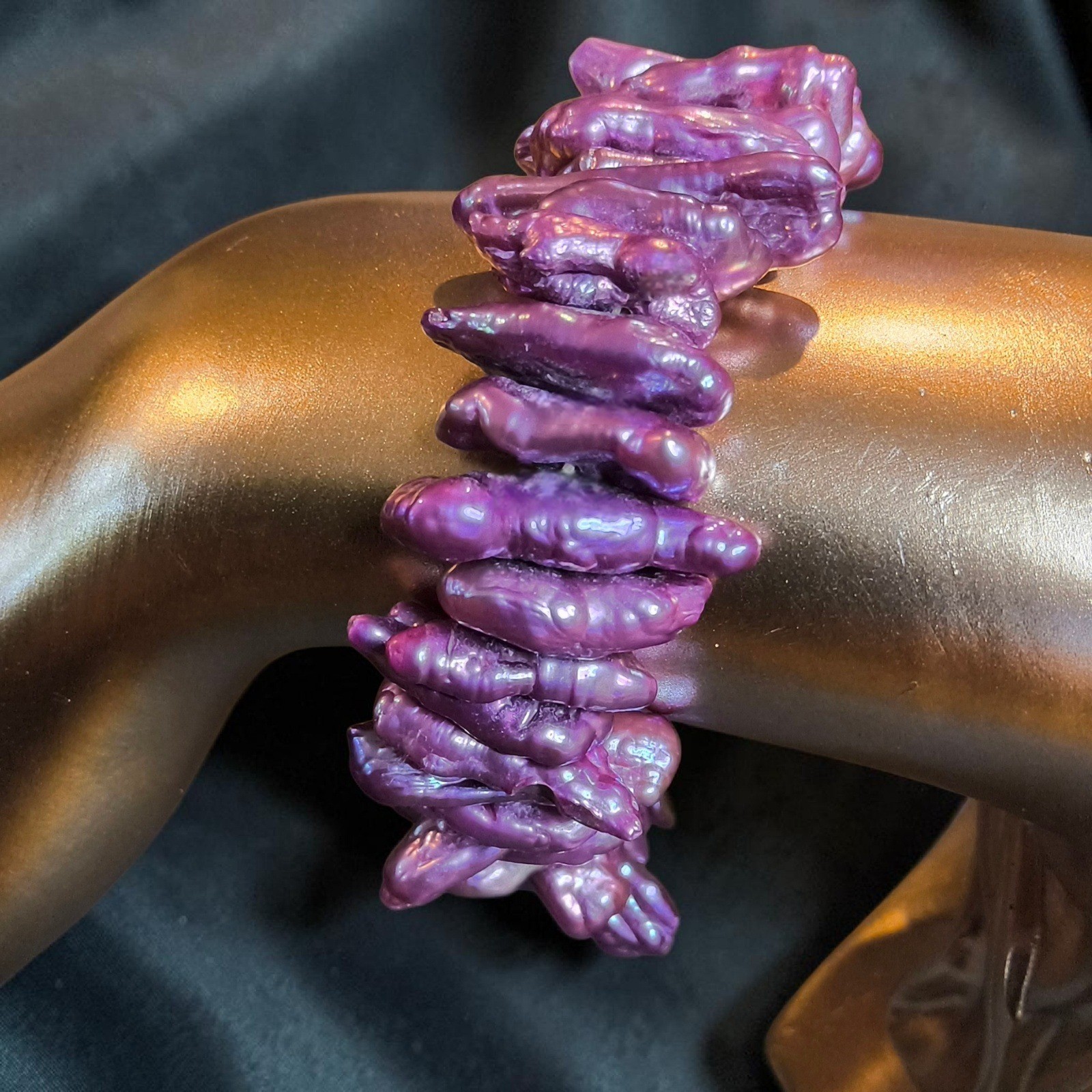 Vintage Orchid Purple Dyed Freshwater Stick Pearl Stretch Bracelet Wide
