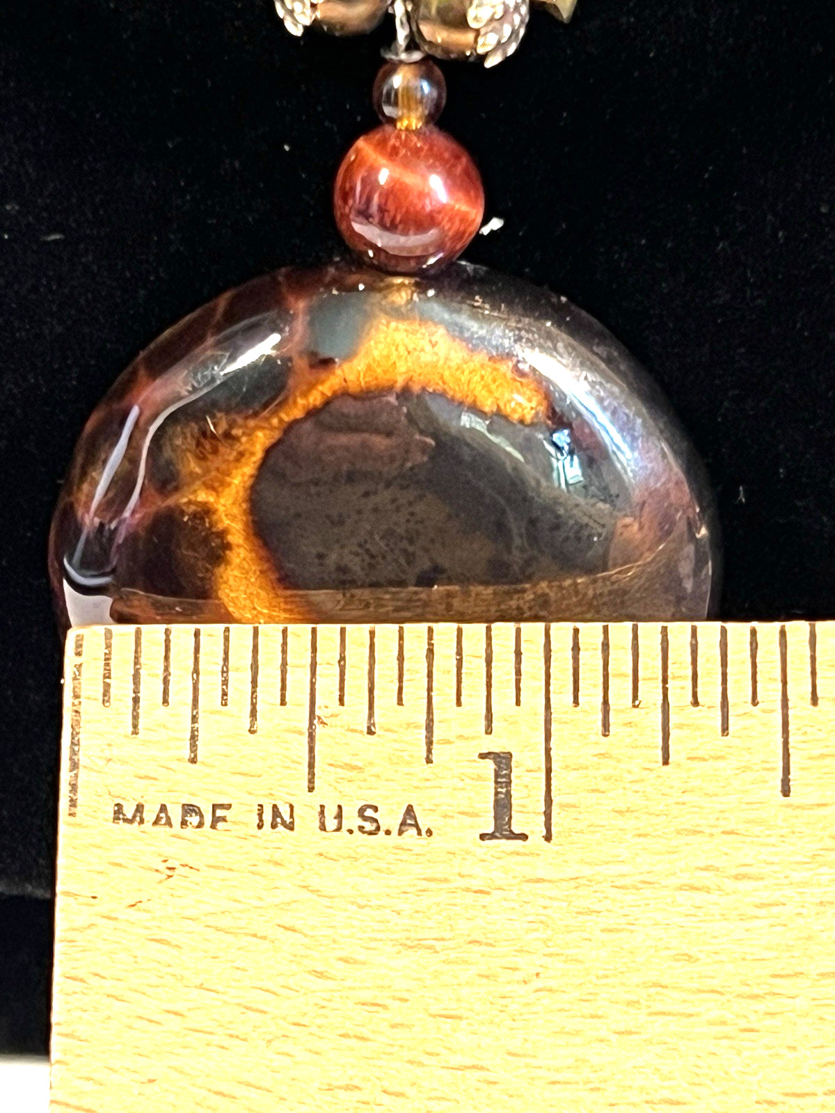 VTG Statement Fire Agate Carnelisn Glass Bead Pendent Necklace 26″ Earth Tones