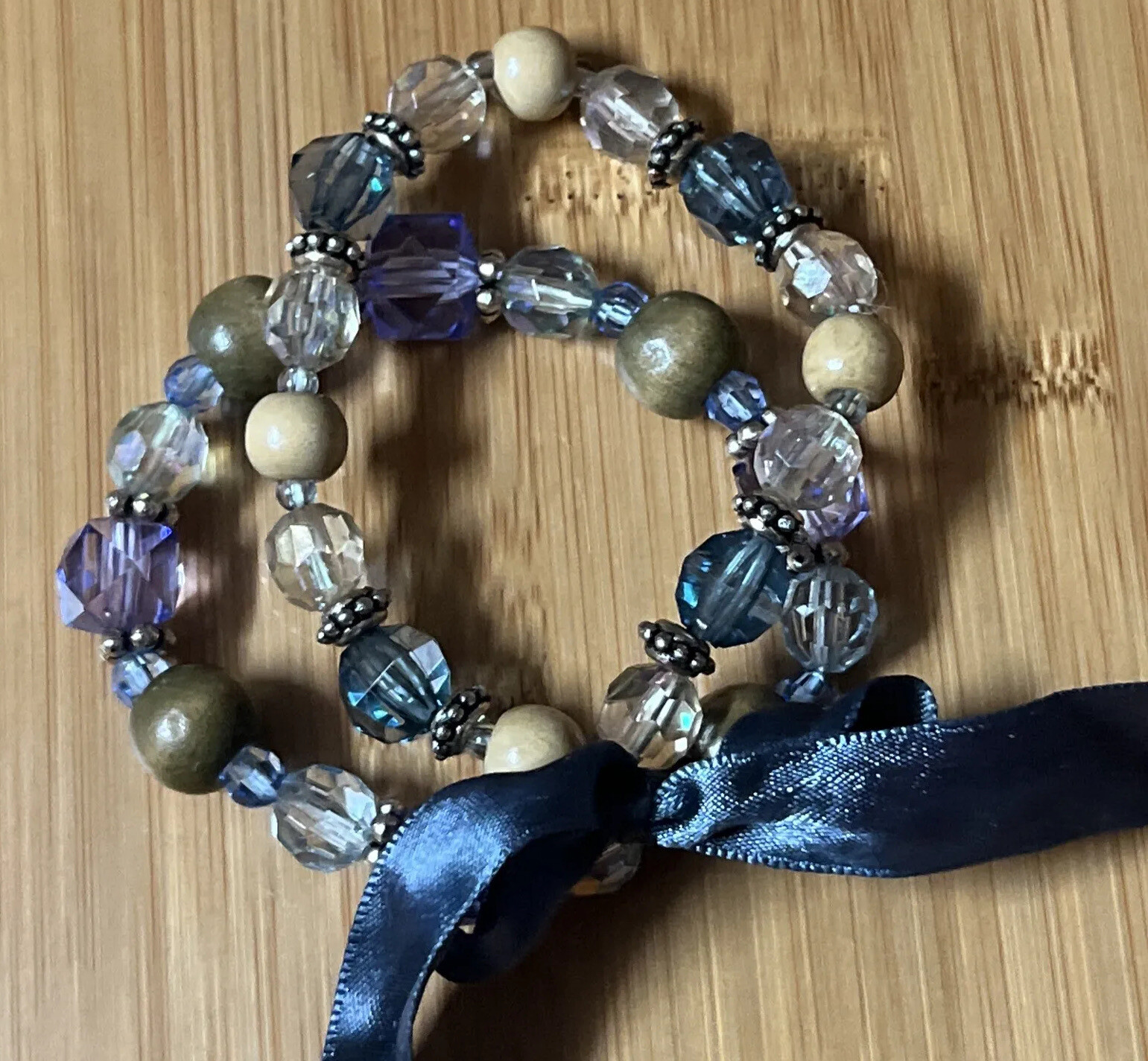 Vintage Light Blue Purple, And Rhinestone Beaded Bracelet Set