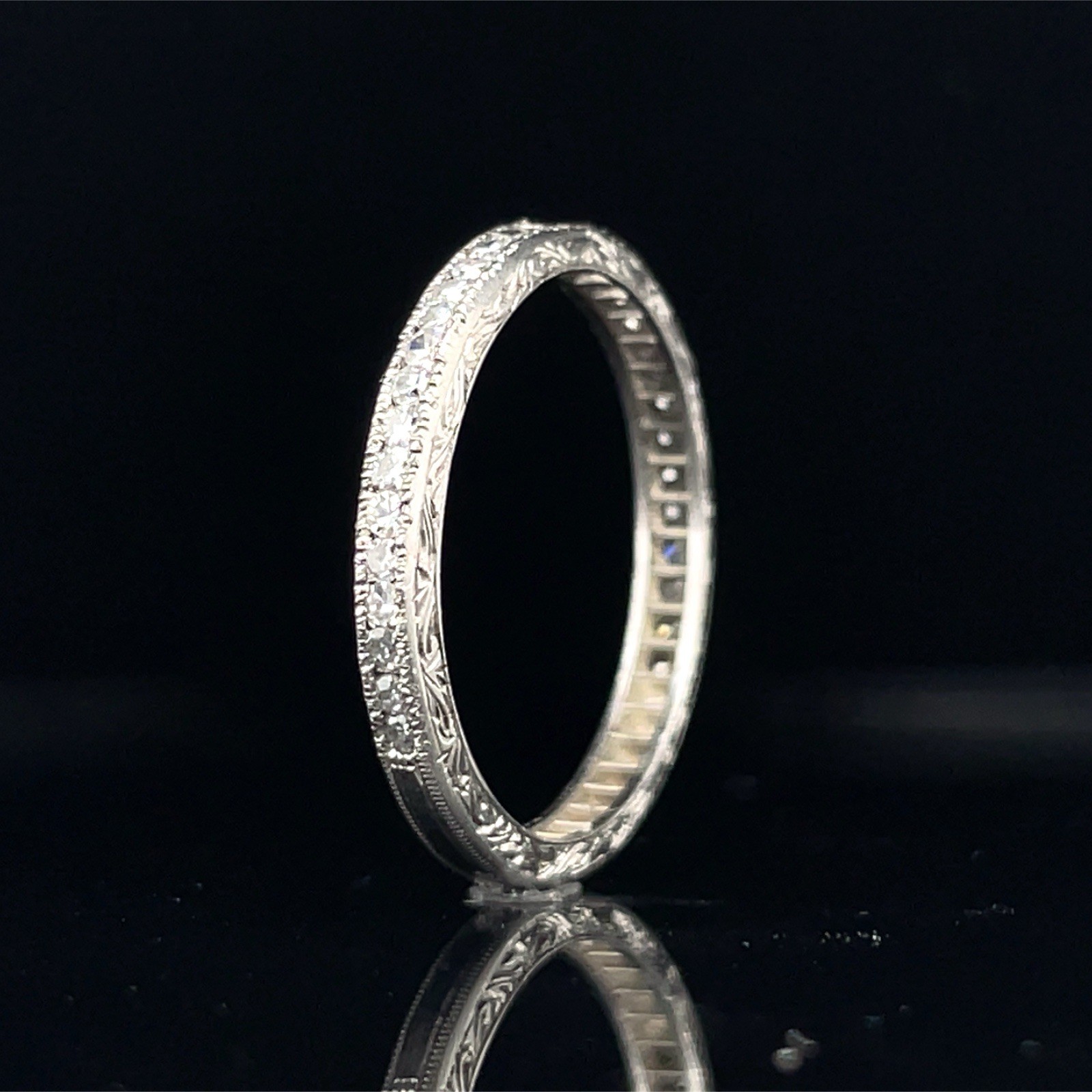 Art Deco 0.35 Carat D VVS2 Platinum Diamond Band With Hand Engraving Ring Size 6
