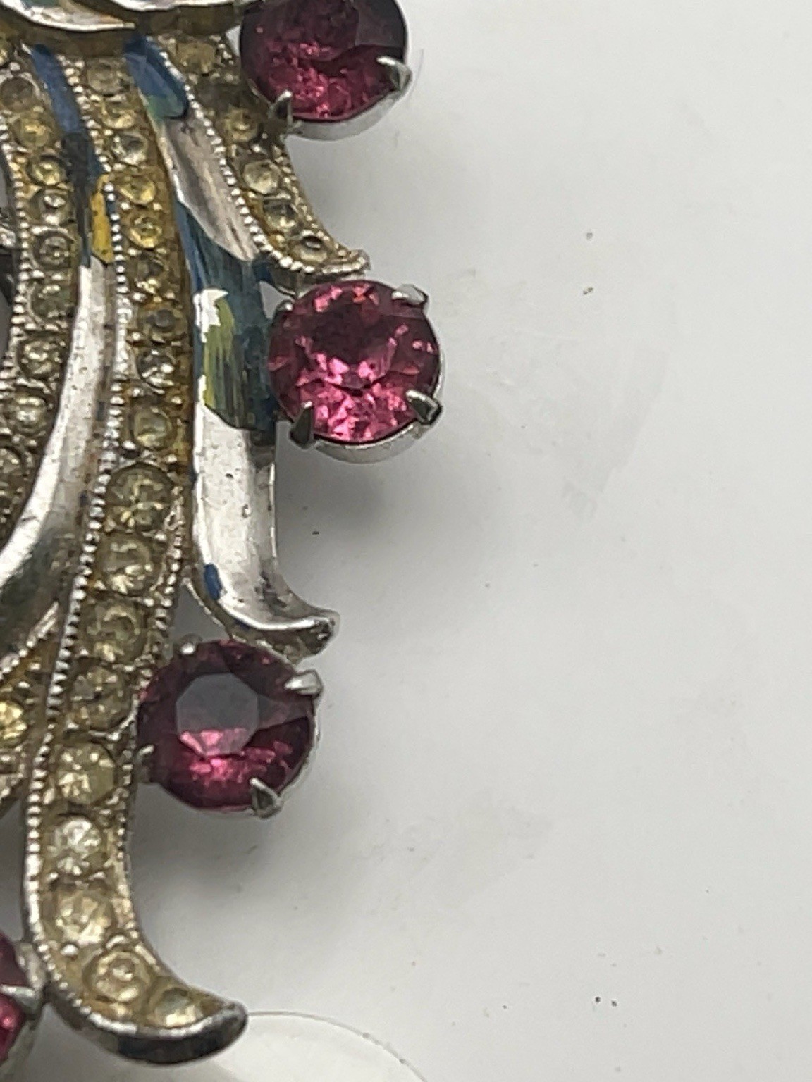 Vntg 3.5” Cockatoo Bird Brooch Pink Rhinestones Enamel Pin Unsigned Coro Read
