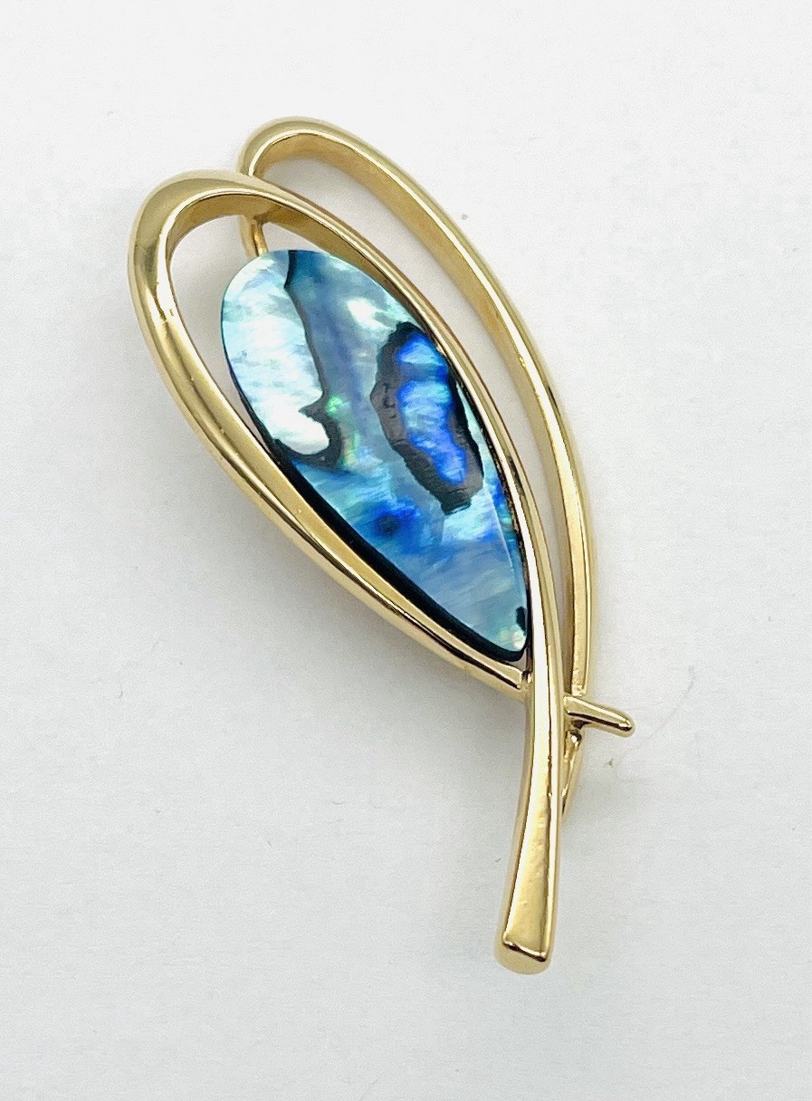 Abalone Shell Brooch Gold-tone Pin Ariki Paua