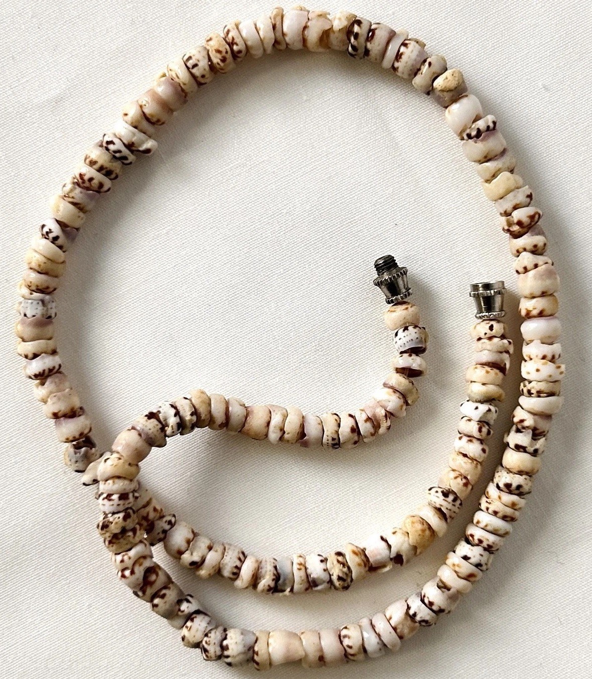 Vintage Puka Shell Necklace 16 In Silver Tone Clasp 70s Hawaii Surfer