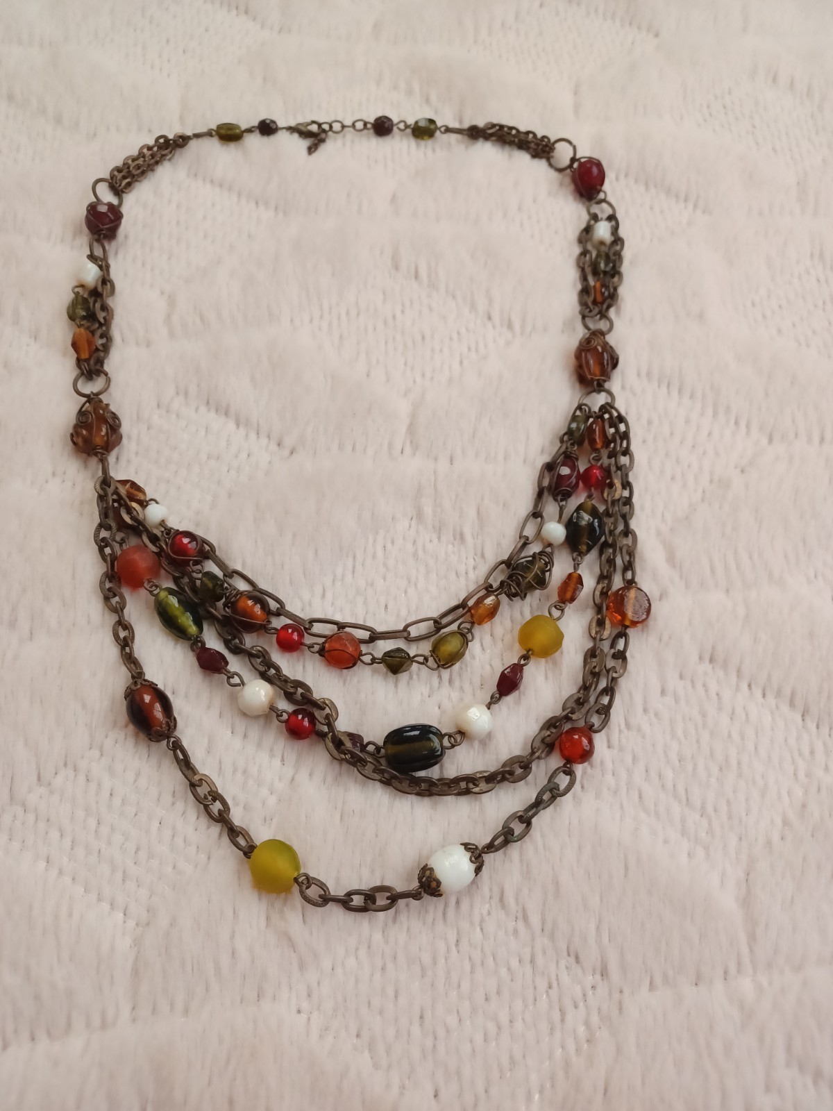 Vintage 90’s Y2K 2000’s Style Layered Necklace Glass Beads Brass Tone Boho Hippy