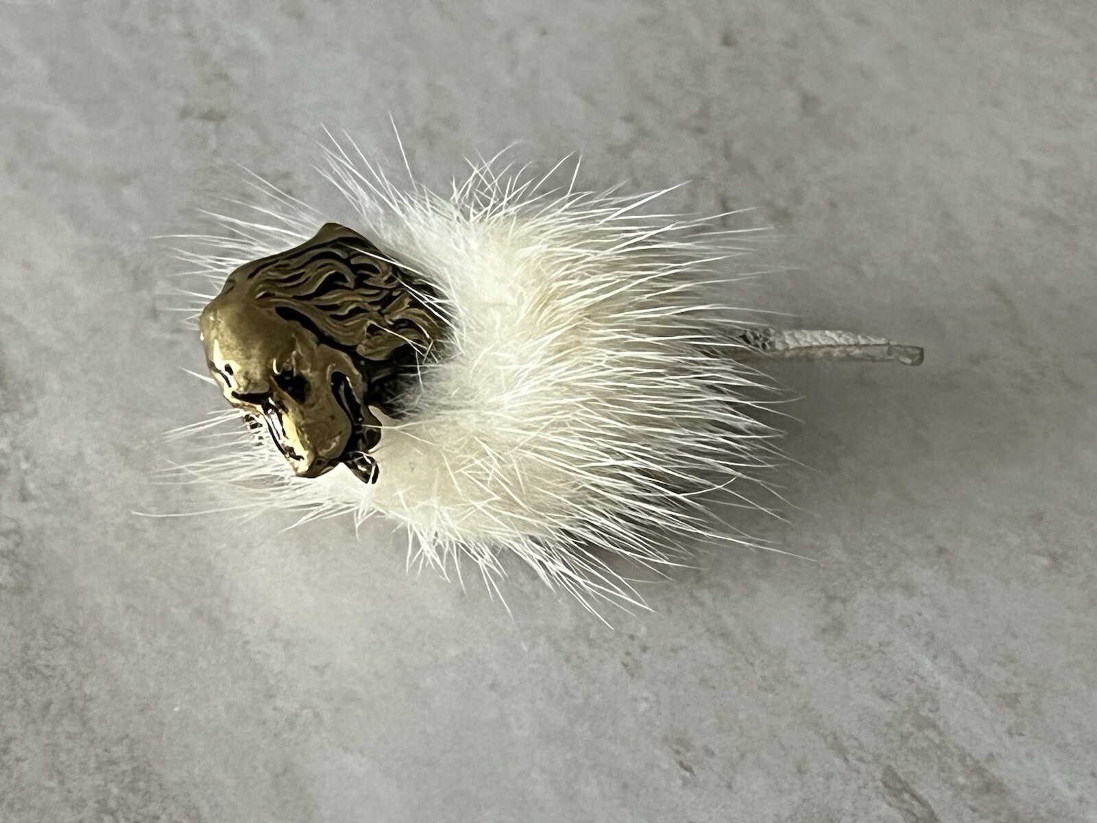 Vintage West Germany Signed Gold Tone White Faux(?) Fur Dog Brooch Pin