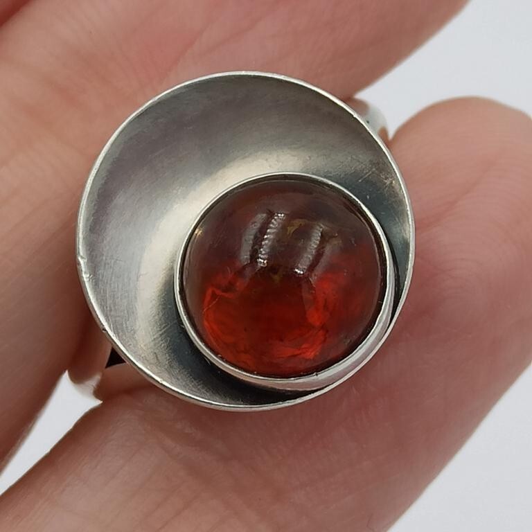 N.E.FROM Vintage sterling silver 925s Ring Amber Denmark, 1960s, 3.7g.
