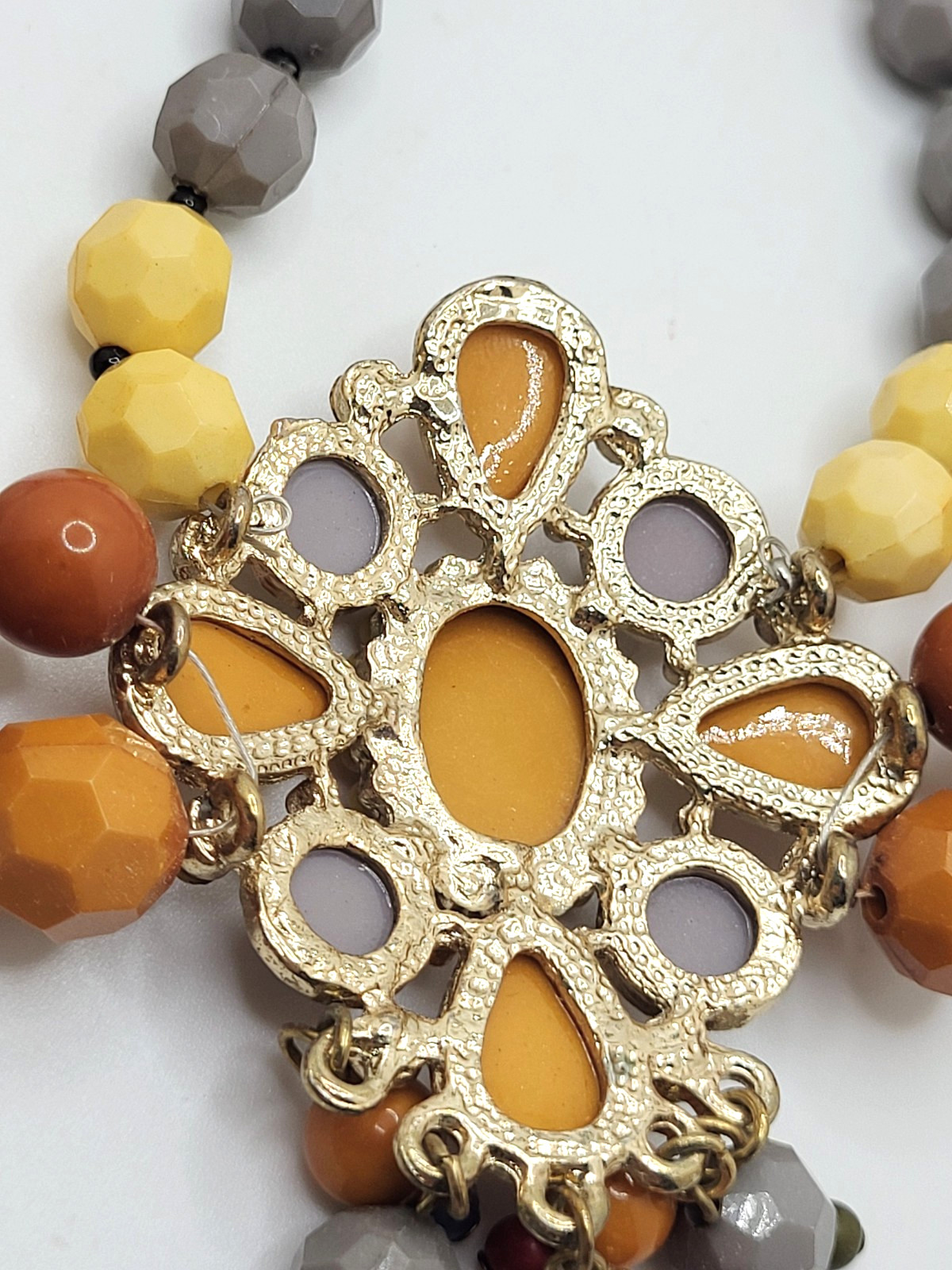 NENA Statement Natural & Acrylic Stone Choker Layered Faceted Beads & Pendant