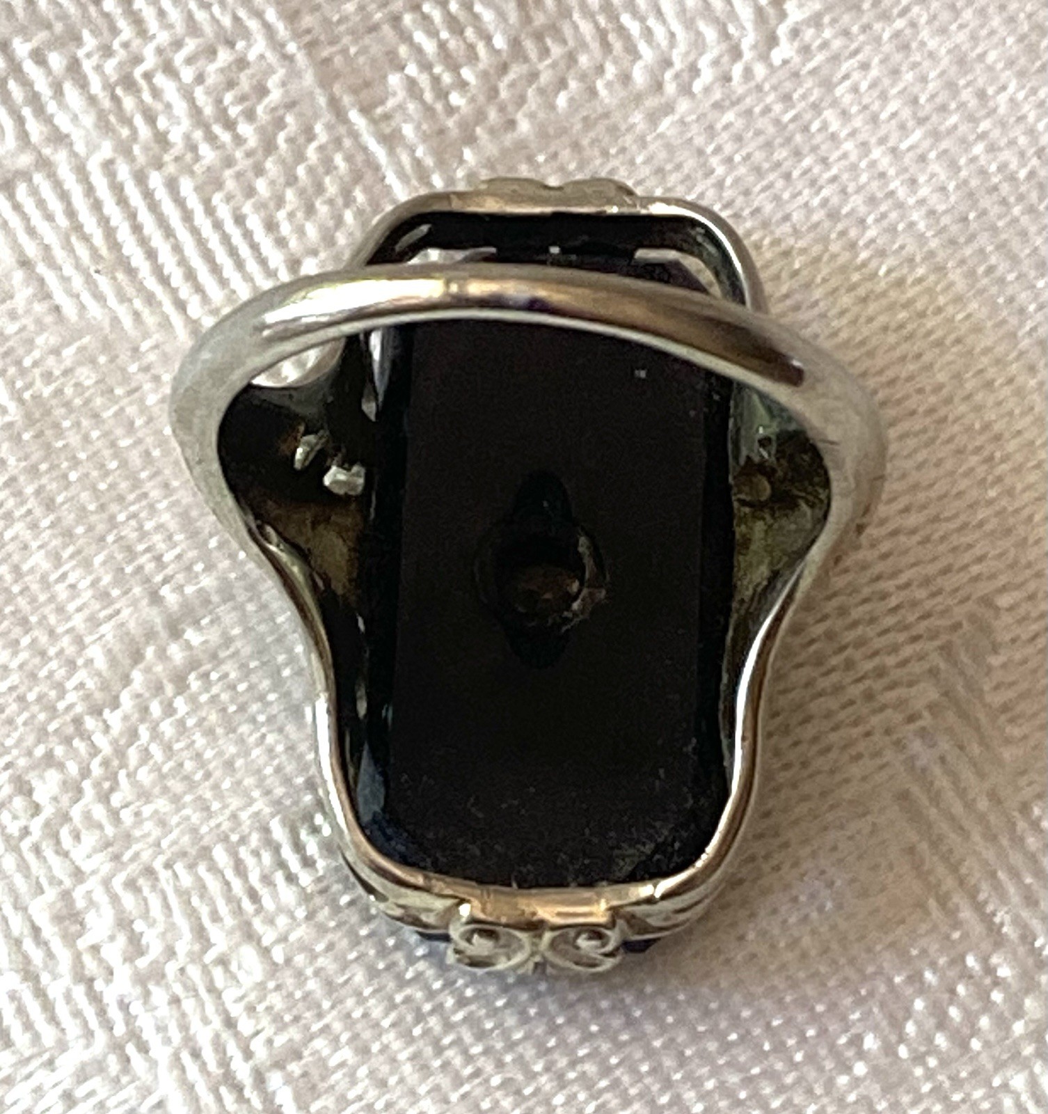 Antique Art Deco Onyx 14k White Gold Diamond Ring