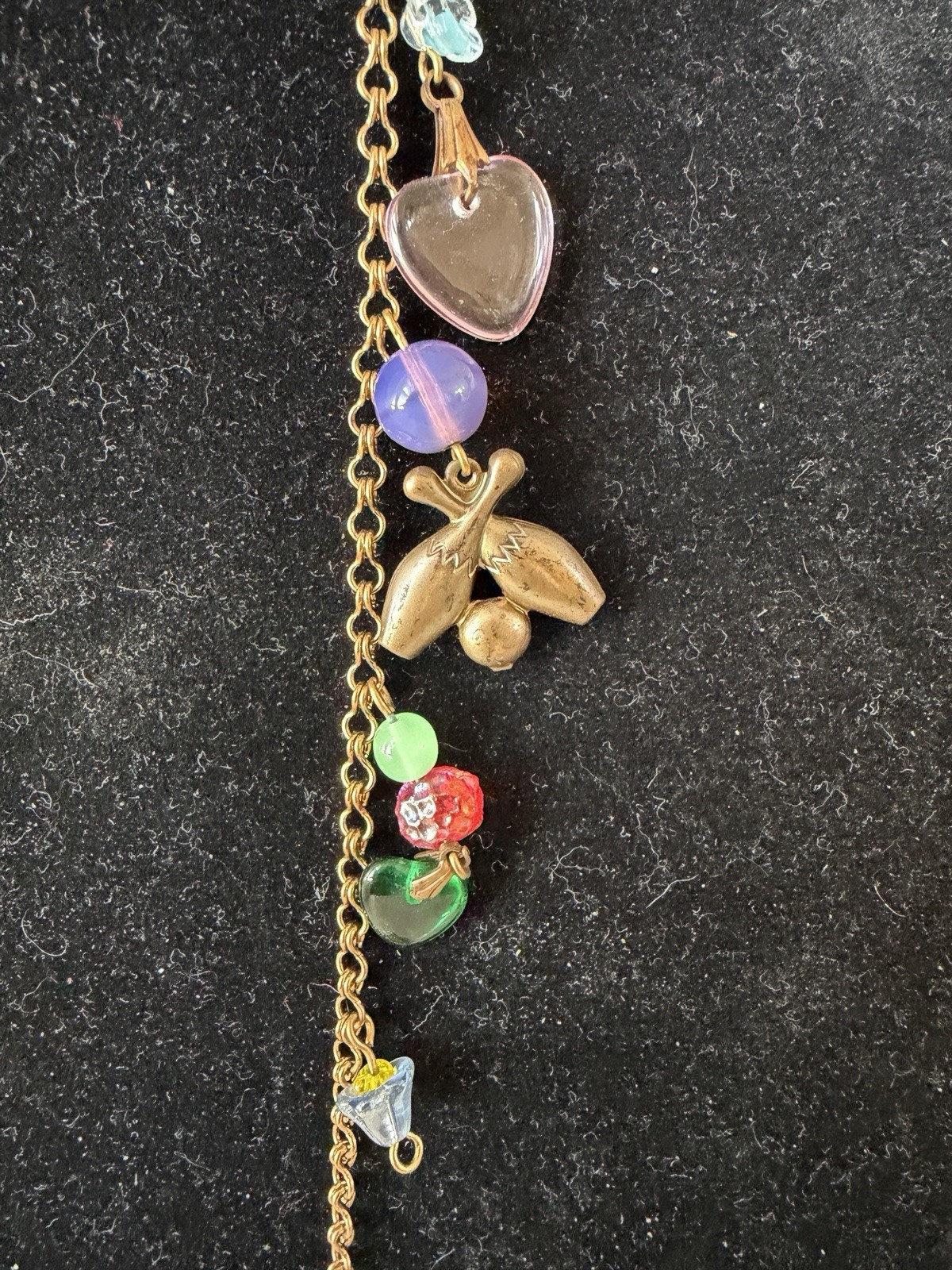 Vtg Glassworks Studio Charm Sports/Bowling Theme Heart 28″ Necklace Unsigned