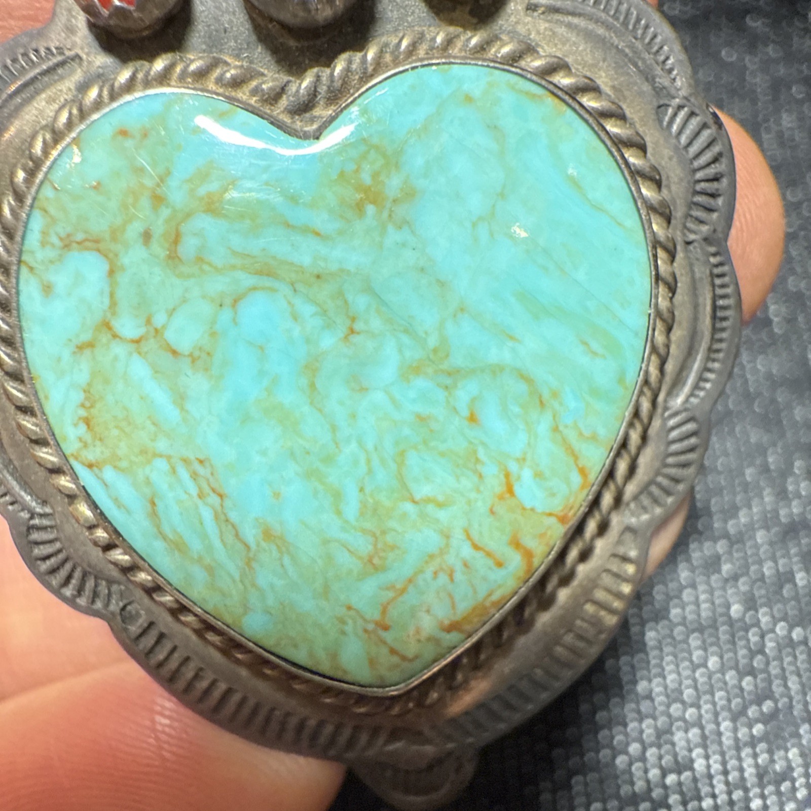 CM Gems Sterling Silver Turquoise Heart Removable Bail Pendant Brooch Spiny