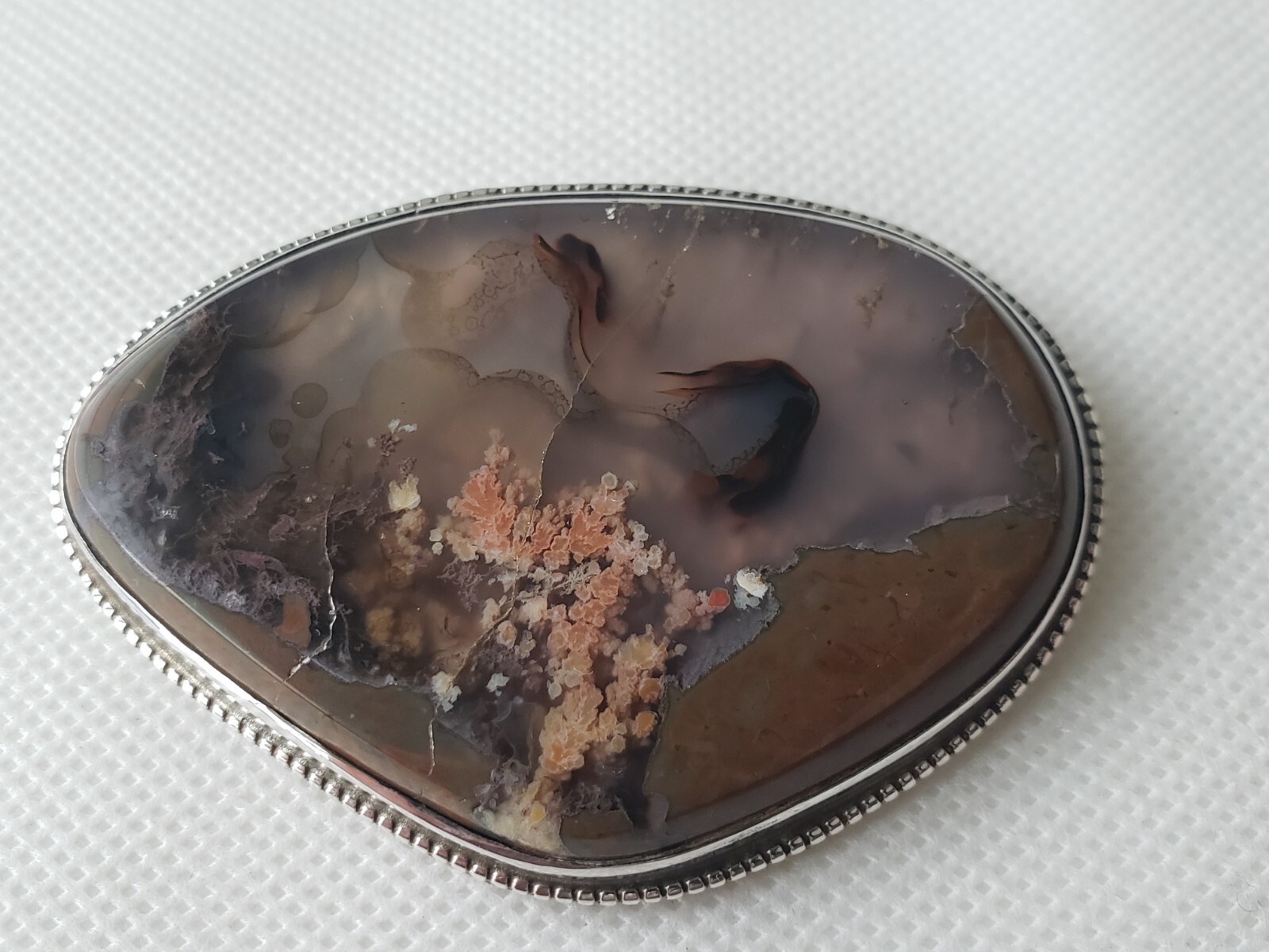 Large Vintage Sterling Silver Solid Moss Agate Brooch Pin or Pendant- 50.1 Grams