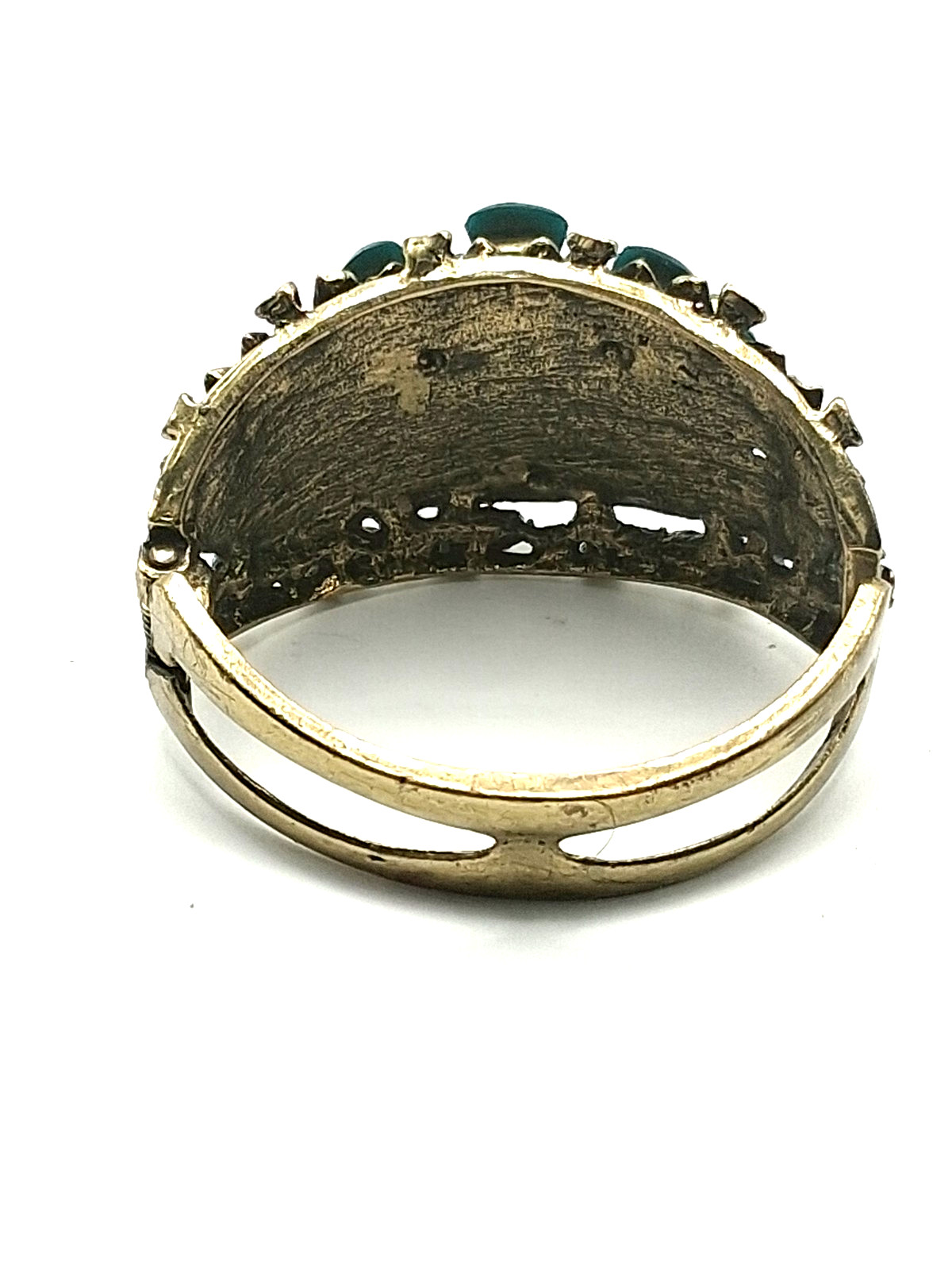 Victorian Style Filigree Cuff Bracelet Wide Blue Rhinestone Faux Turquoise