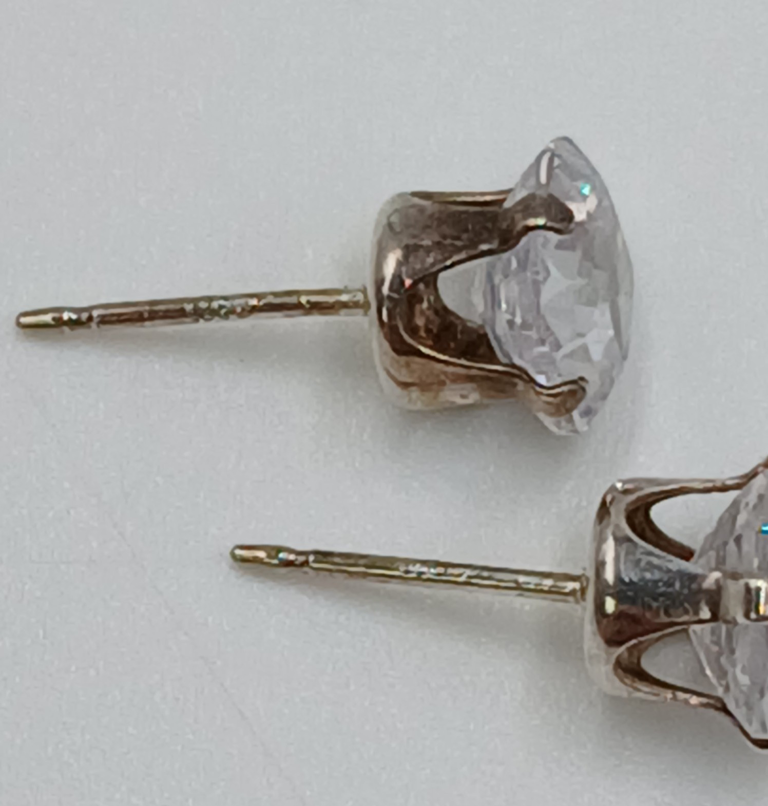 925 C Signed 5mm CZ Sterling Silver Square Faceted Cushion Cut Stud Estate Glam