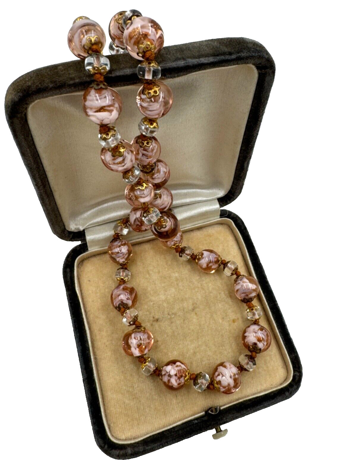 ANTIQUE VENETIAN PINK GOLD FOIL HAND-MADE POURED GLASS CHOKER CRYSTAL NECKLACE