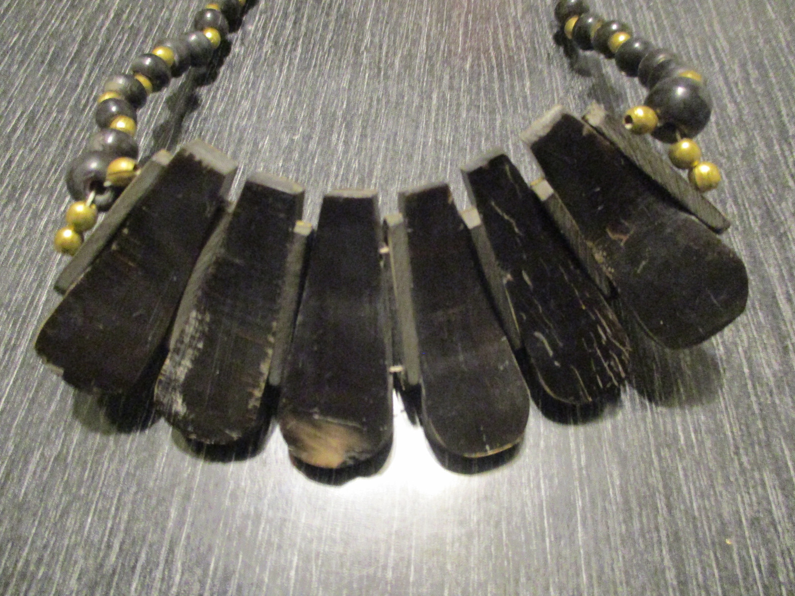 Vintage Gold Tone Metal Spike Resin Bead Punk Goth Industrial Choker Necklace