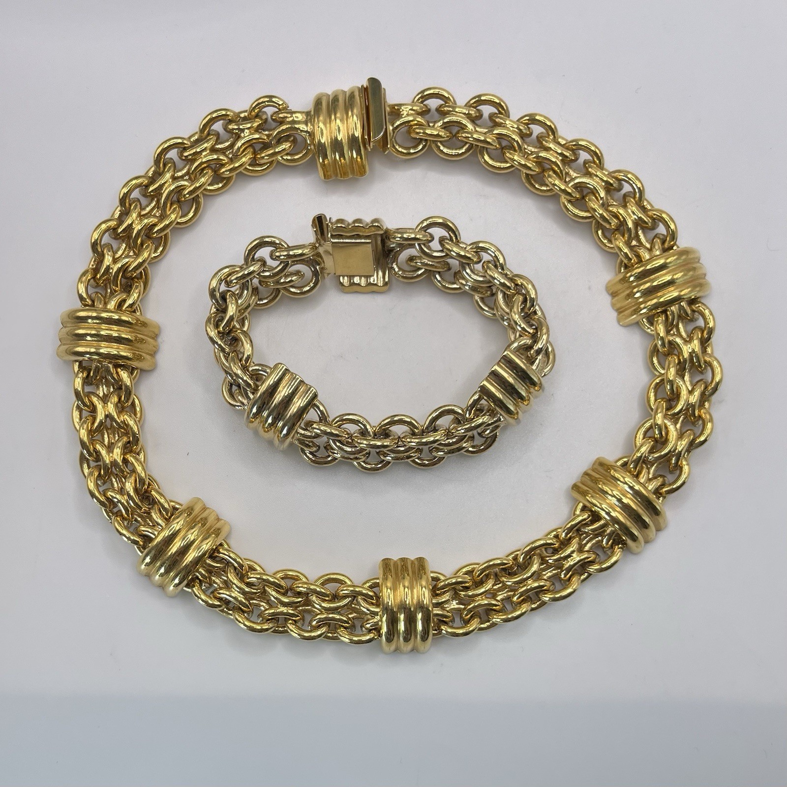 •VTG Set Statement Chunky Gold tone double chain choker style Necklace/Bracelet