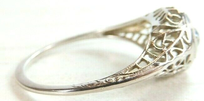 Antique Art Deco Engagement 18K White Gold Ring Size 6.5 UK-M1/2 EGL USA