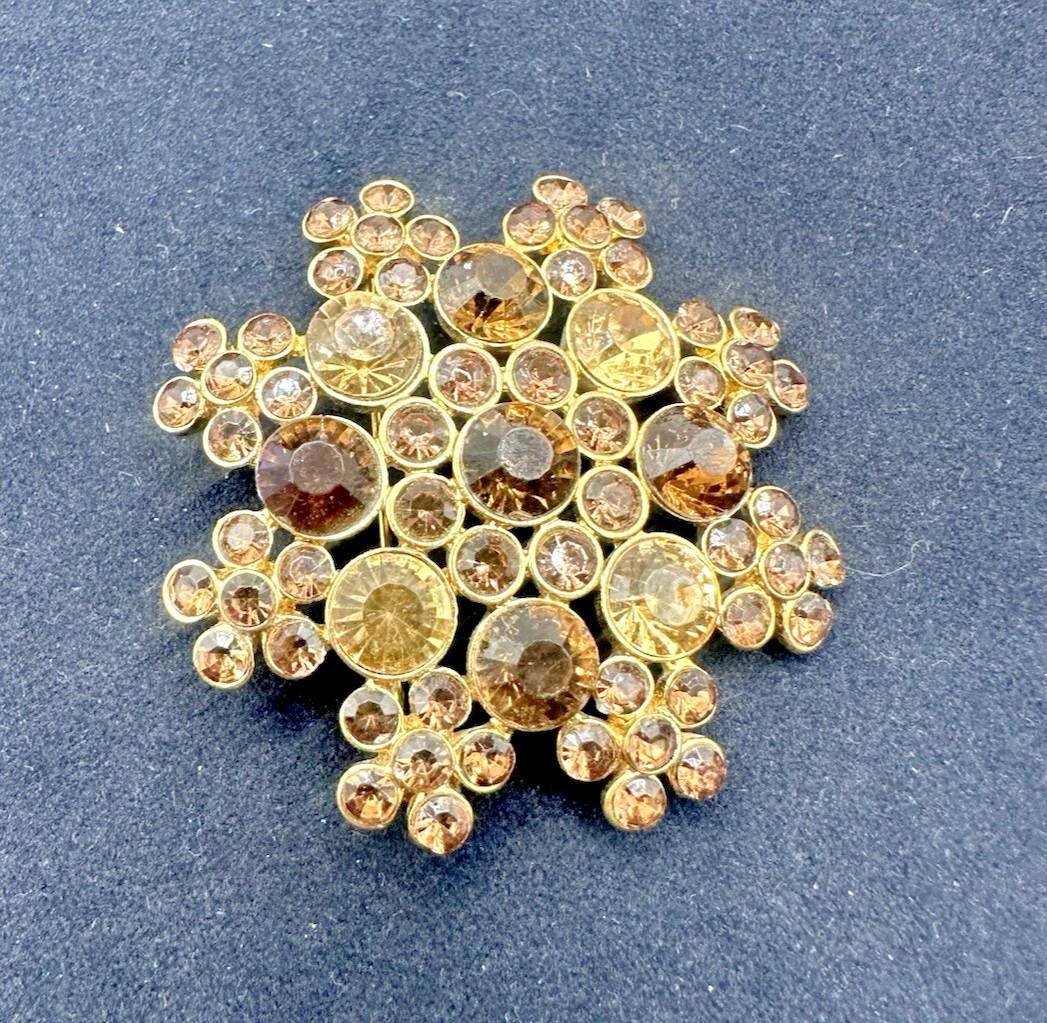 Elegant Gold-Tone Flower Brooch with Tan & Brown Details