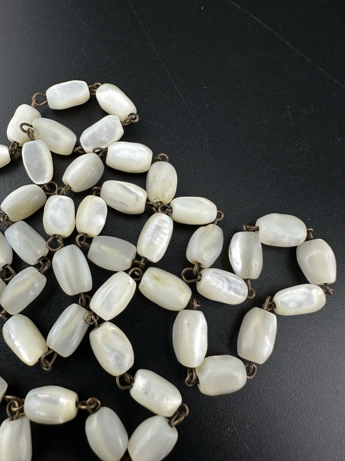 Antique Hand Carved Mother Of Pearl Star Beaded Pendant Necklace – Rosary