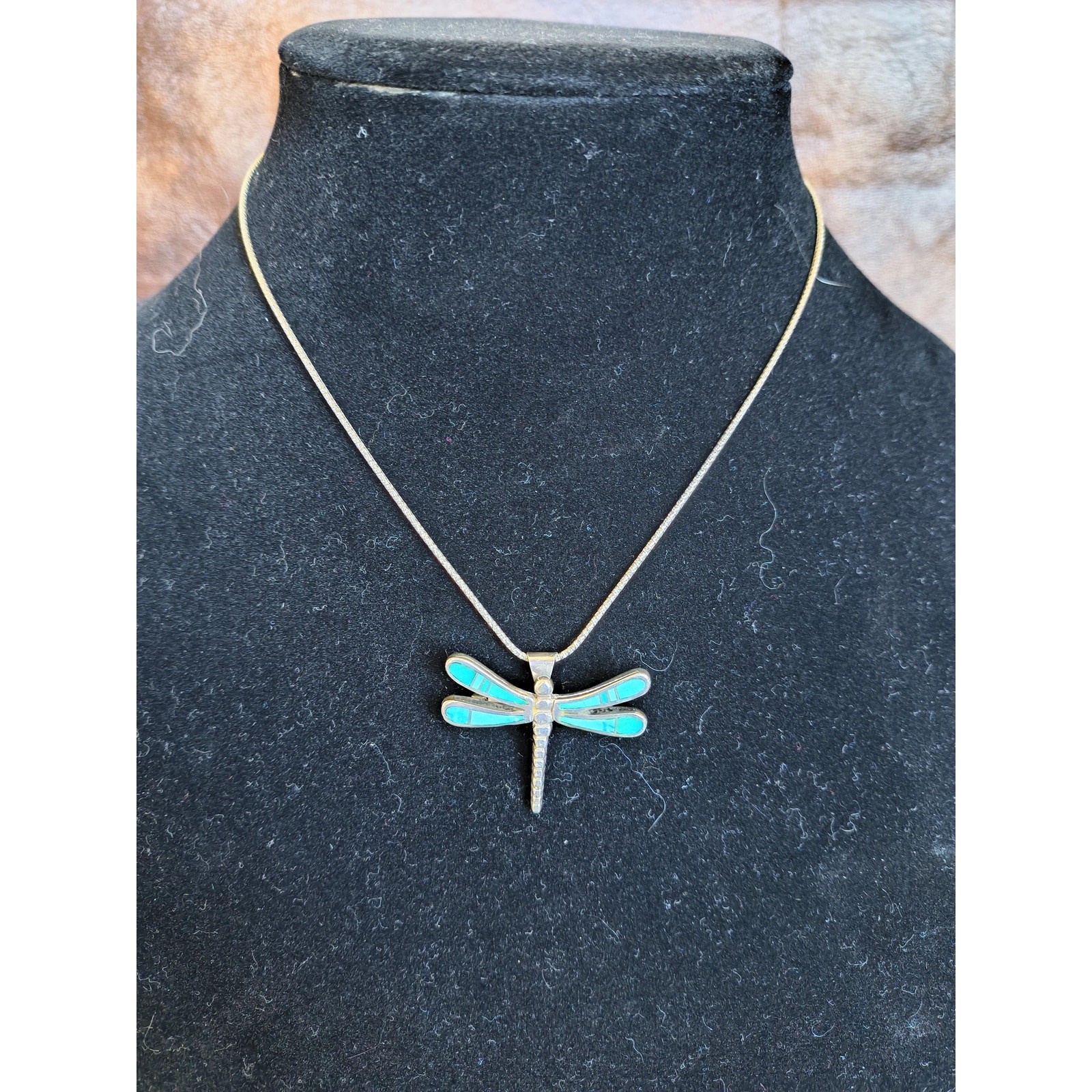 Sterling Turquoise Inlay Dragonfly Pendant Brooch Necklace Milor 925 Chain