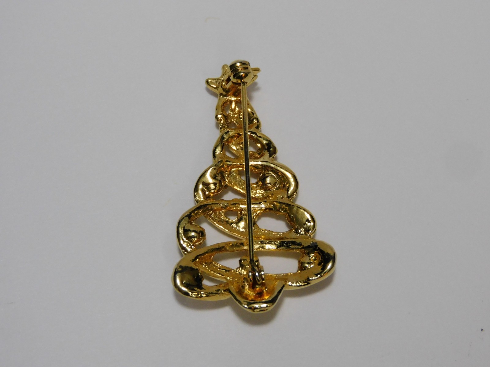 Christmas Tree Gold Brooch Pin With Ornaments, Vintage, Collectable