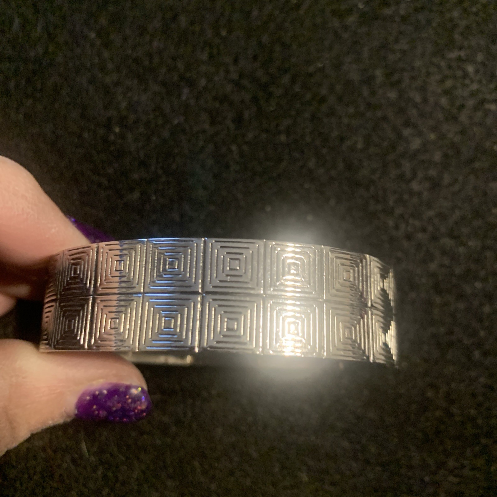 Vintage Whiting And Davis Geometric Silver Tone Bracelet Clamper With Chain