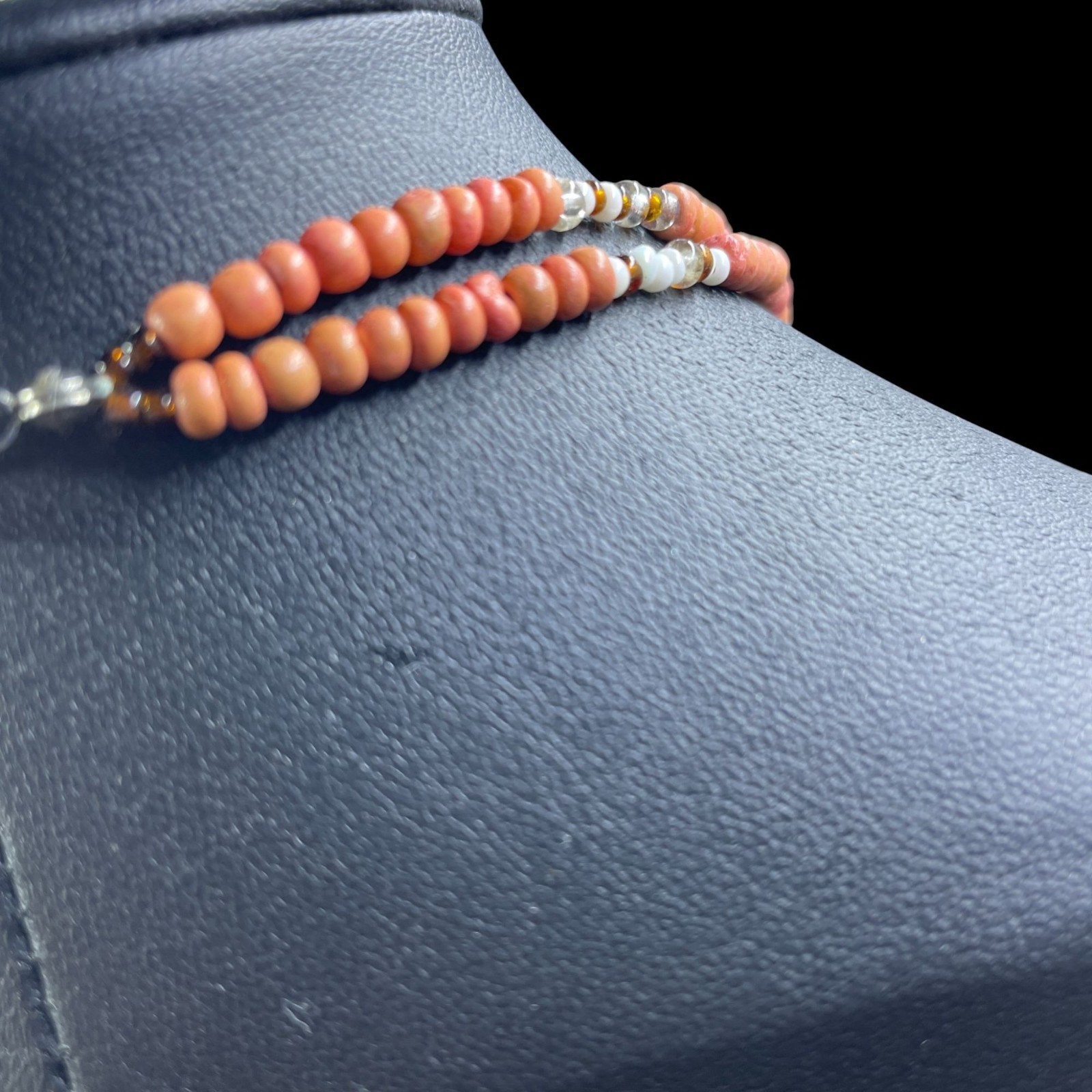 Bohemian Coral Beaded Necklace Mother Of Pearl Flower Pendant Vintage Cottagecor