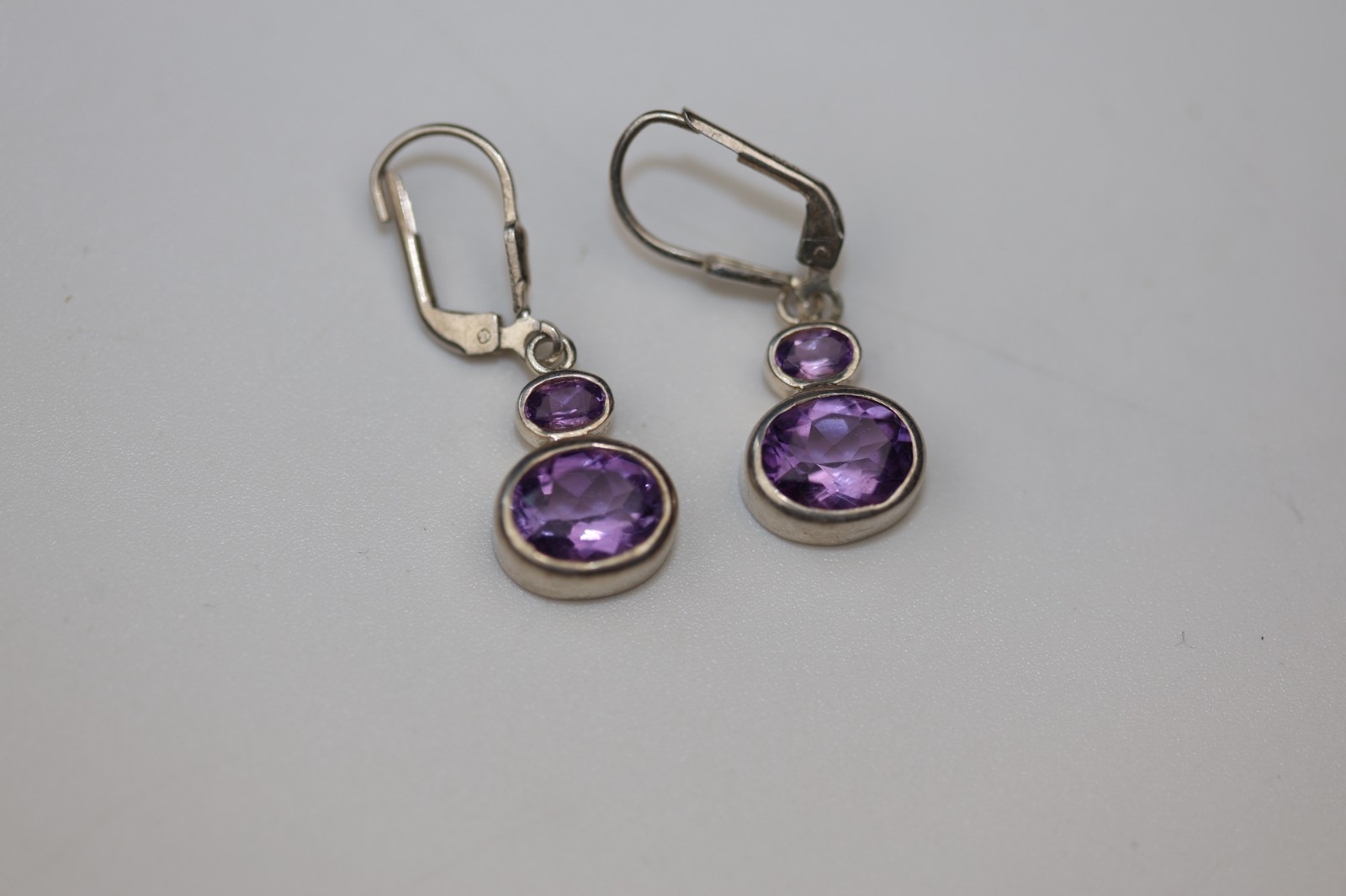 Purple Amethyst Gemstone Earrings Sterling Silver