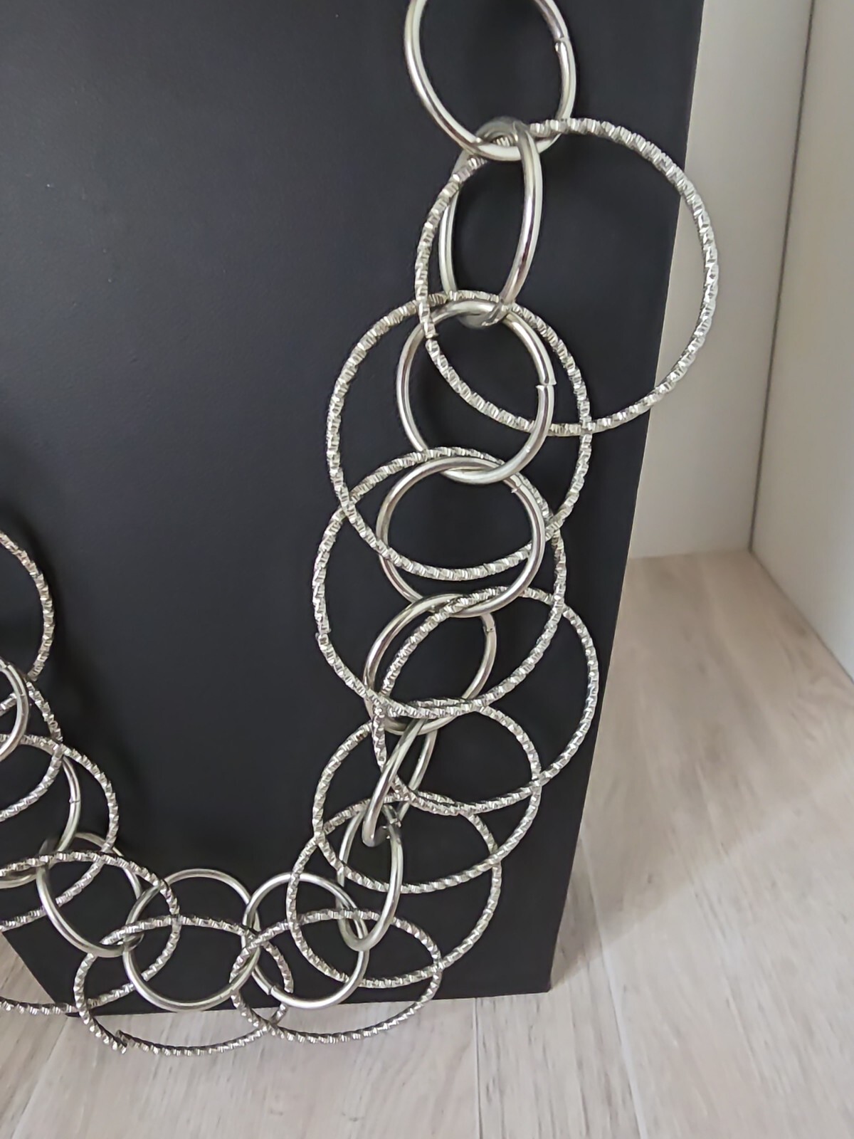 Vintage 1990s Silvertone Large Circle Chain Link Long Necklace