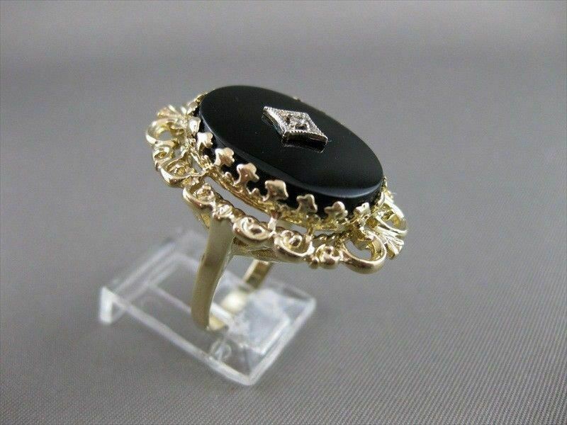ANTIQUE VICTORIAN OLD MINE DIAMOND ONYX 14K Y GOLD FILIGREE COCKTAIL RING #20714