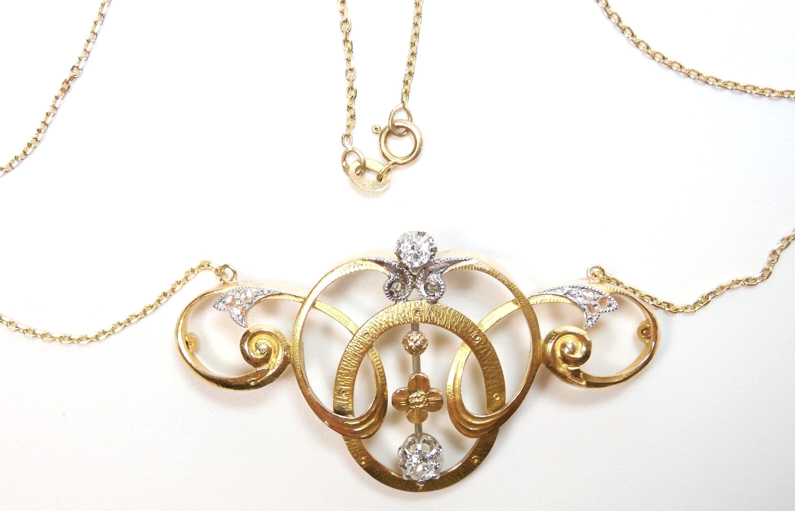 Art NouVeau Antique 1900’s European Diamond Necklace 18 1/2” 20K Yellow Gold
