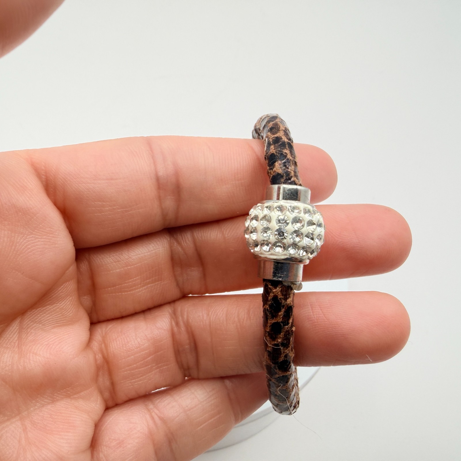 Vintage Y2K Leopard Print Faux Leather Rhinestone Bracelet Women’s Jewelry