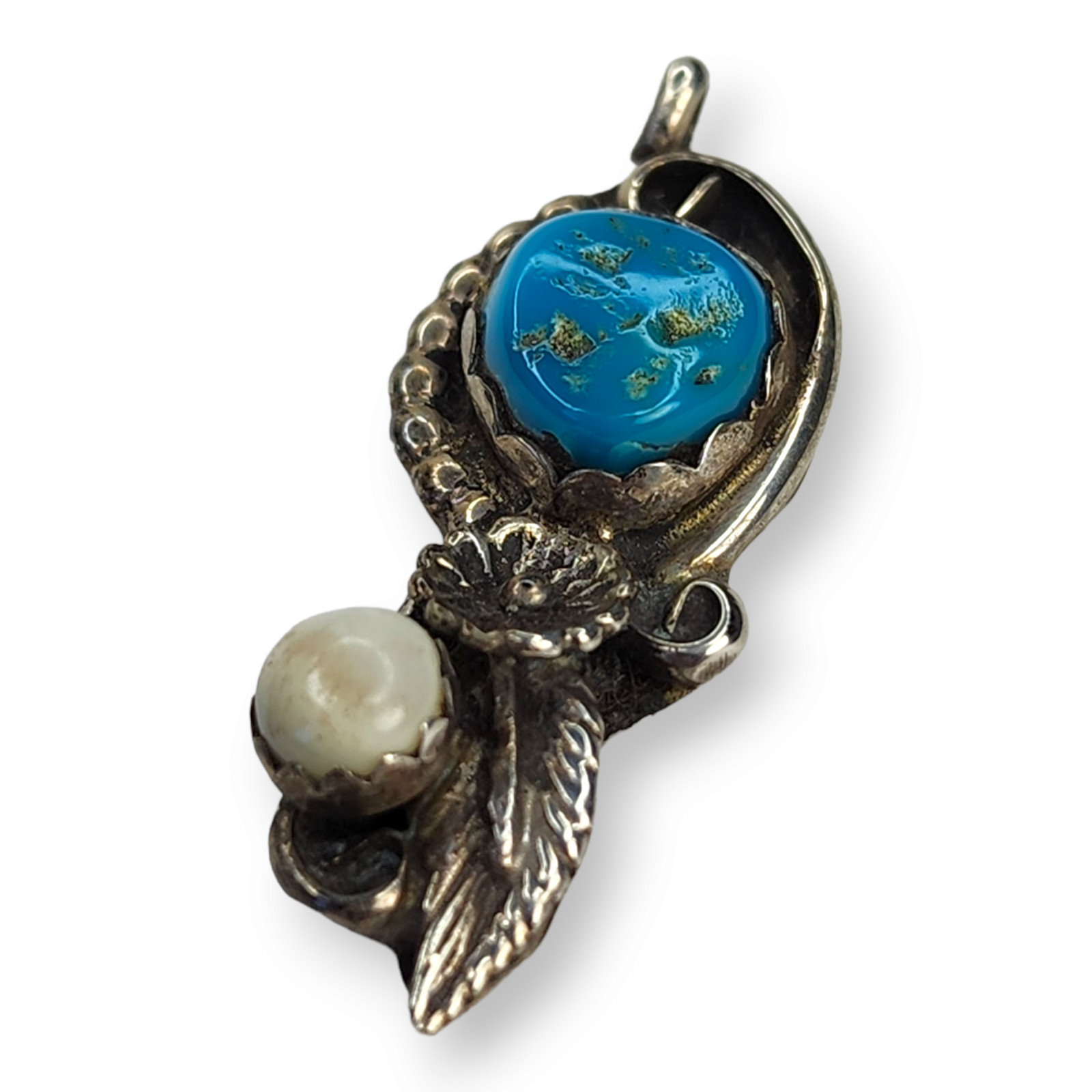 Vintage Sterling Silver 925 Sisteks Turquoise and Mother of Pearl Pendant