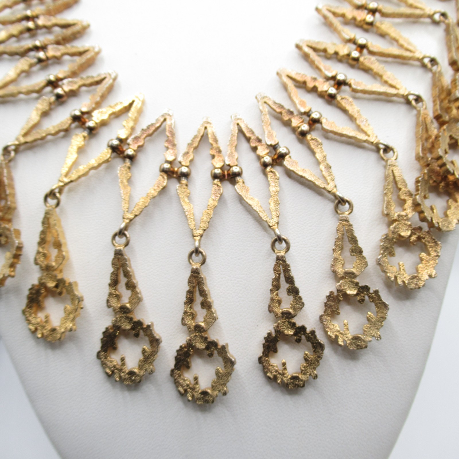 Darkened Gold Tone Brutalist Style Vintage Dangle Statement Necklace Festoon MCM