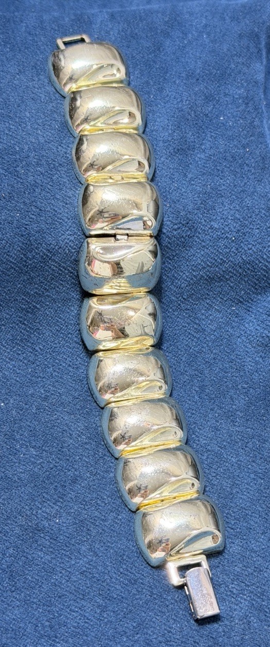 Vintage MCM Napier Dome Square Link Bracelet Mirror Finish Gold Tone Snap Close