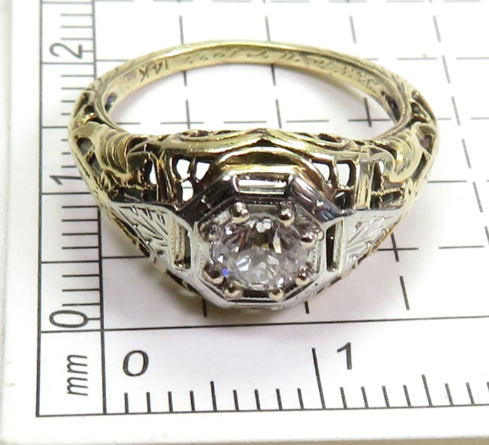 Antique 1920’s European Diamond 13KY/16KW Engagement Ring Size 4 UK-H dtd 1927