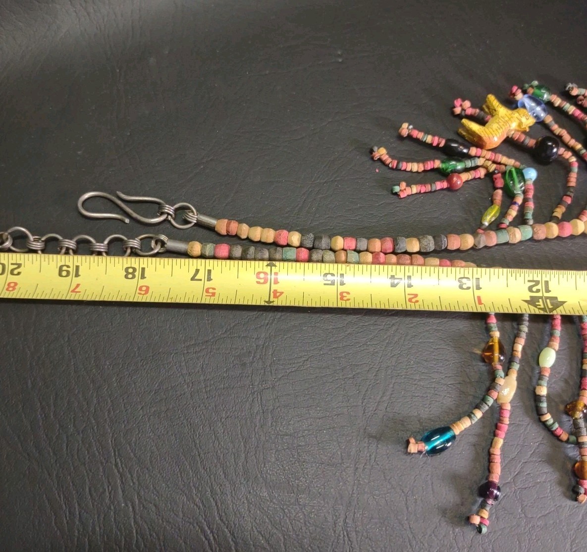 Vgt Africa Multi-Strand Drops Hand Carved Wood Animal Glass Beads Necklace Boho