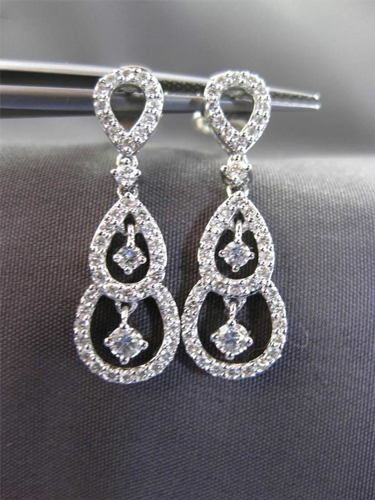 ESTATE .77CT DIAMOND 18KT WHITE GOLD FLOATING CHANDELIER EARRINGS F/G VVS VS