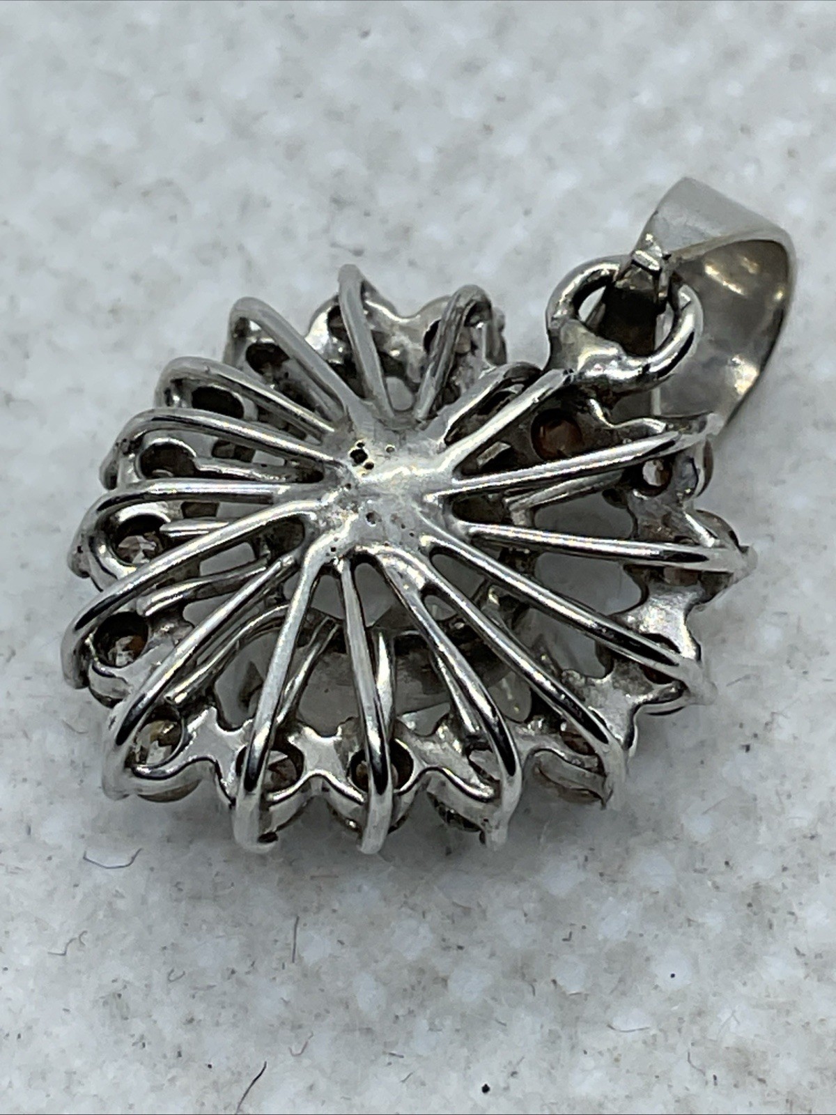 VINTAGE HANDMADE 8K White Gold Solitaire Diamond w/Accents Pendant & 11K Lock