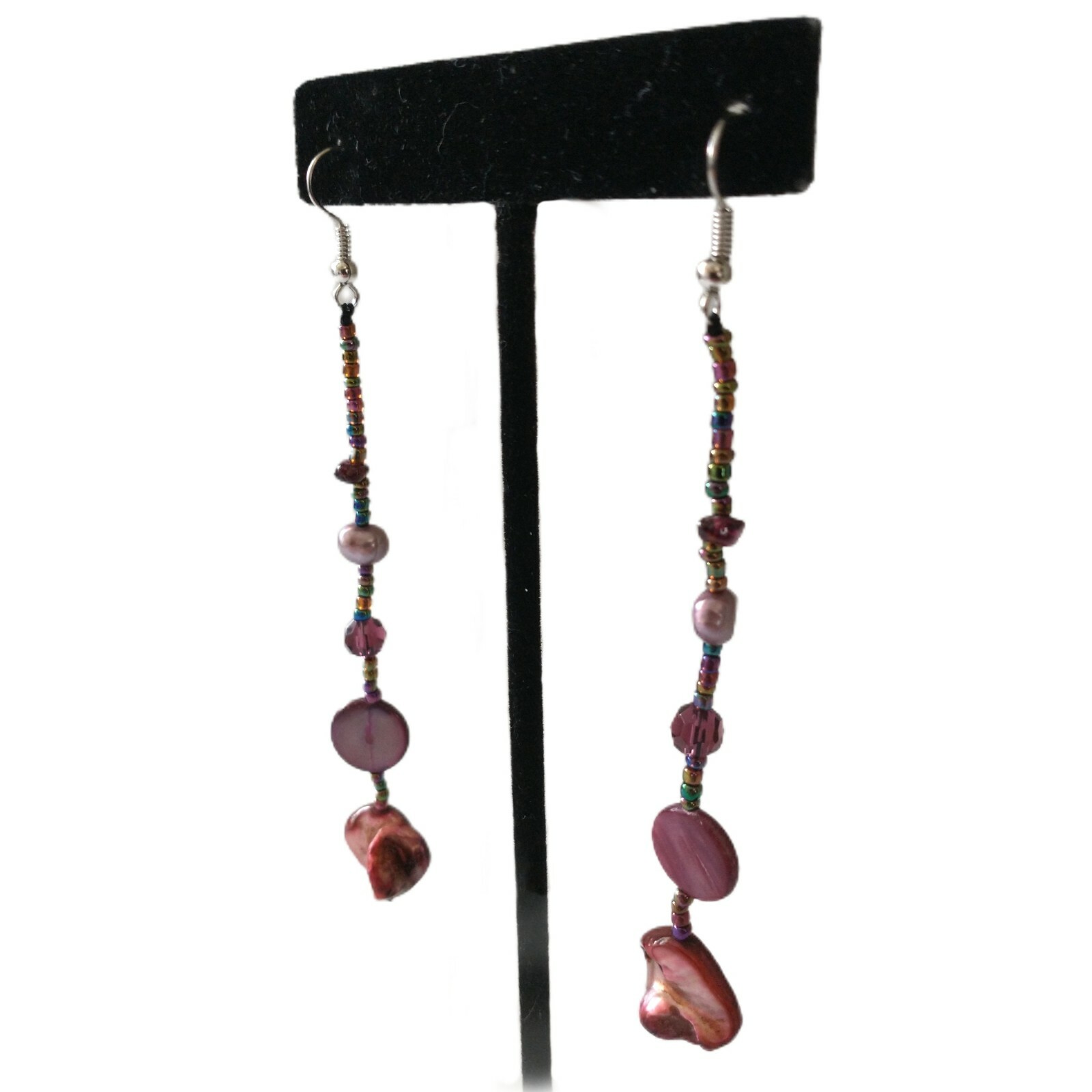 Pink Shell Beaded Dangle Earrings Boho Coastal Beach Mermaidcore Statement