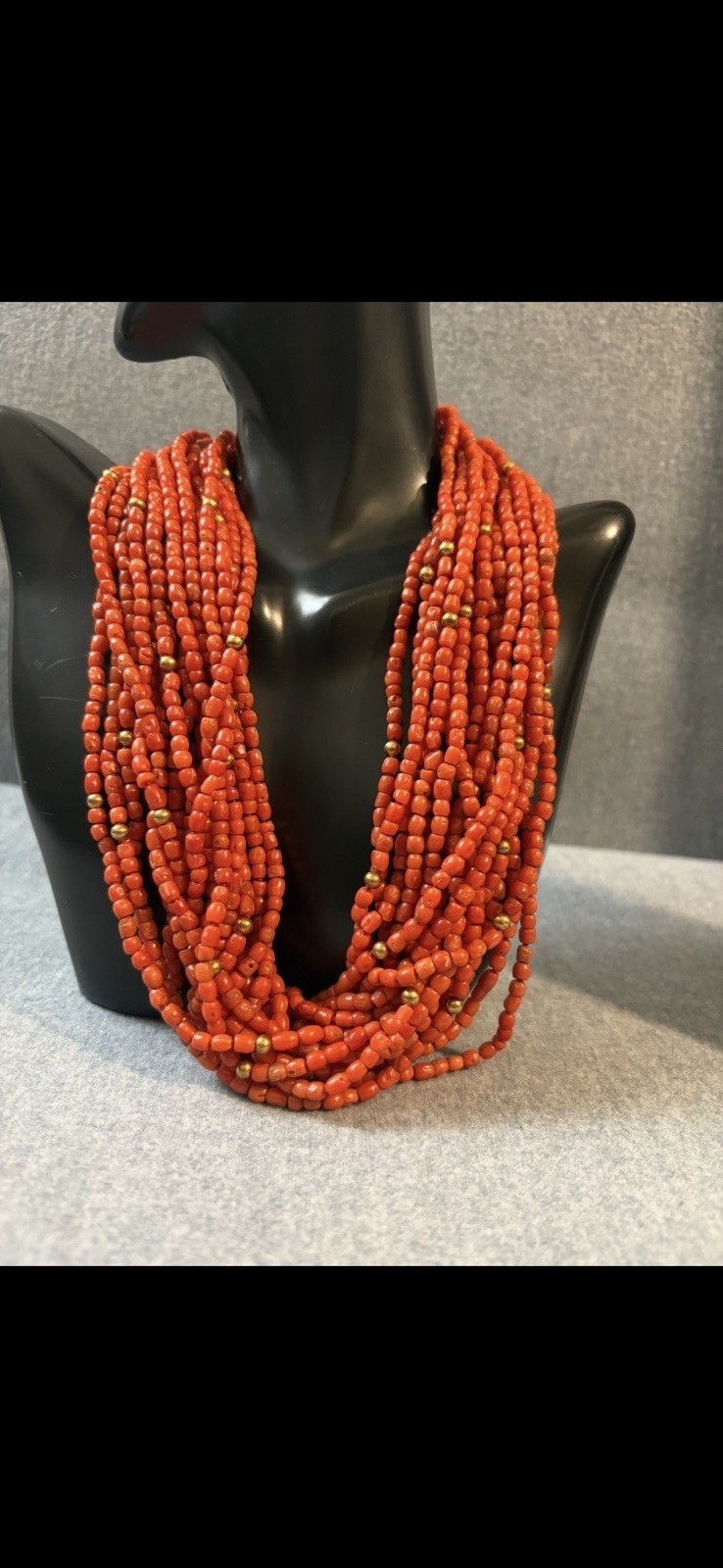 Vintage 18k Gold Multi Strand Coral Necklace Statement Chunky European 17”